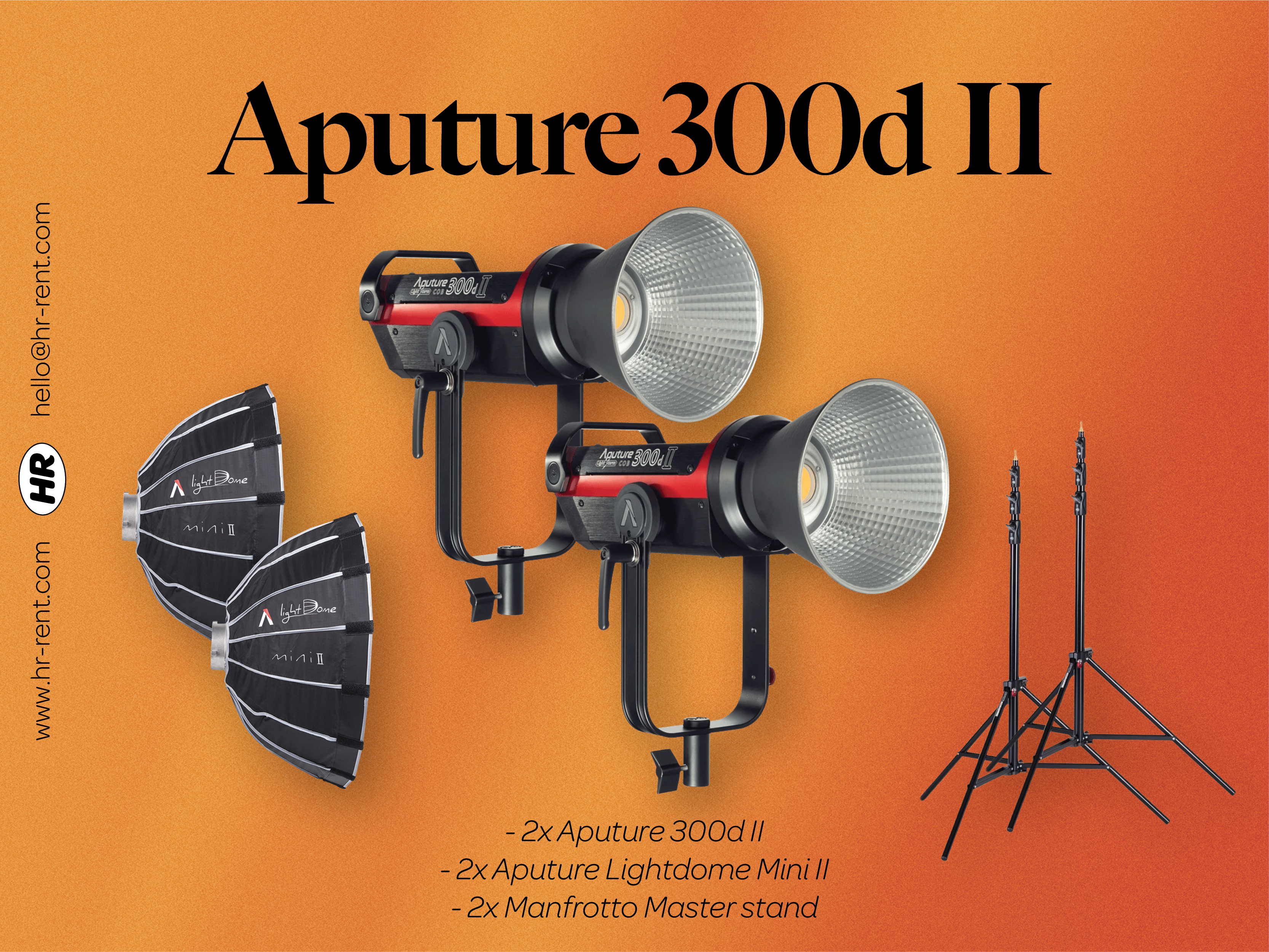 2x aputure 300d ii (led light continuous lighting) + 2x softbox + 2x stand