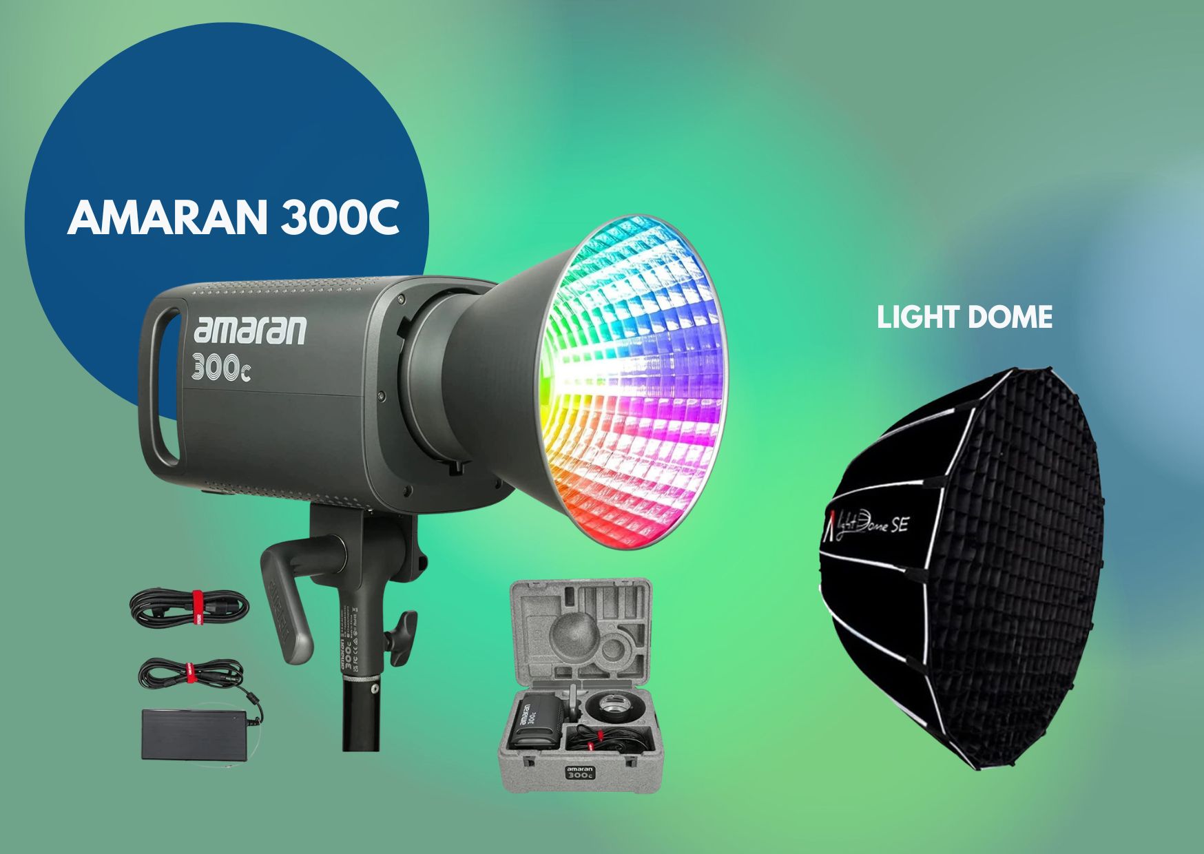 Aputure amaran 300c  +  light dome ii rgbww cob led video continuous lighting