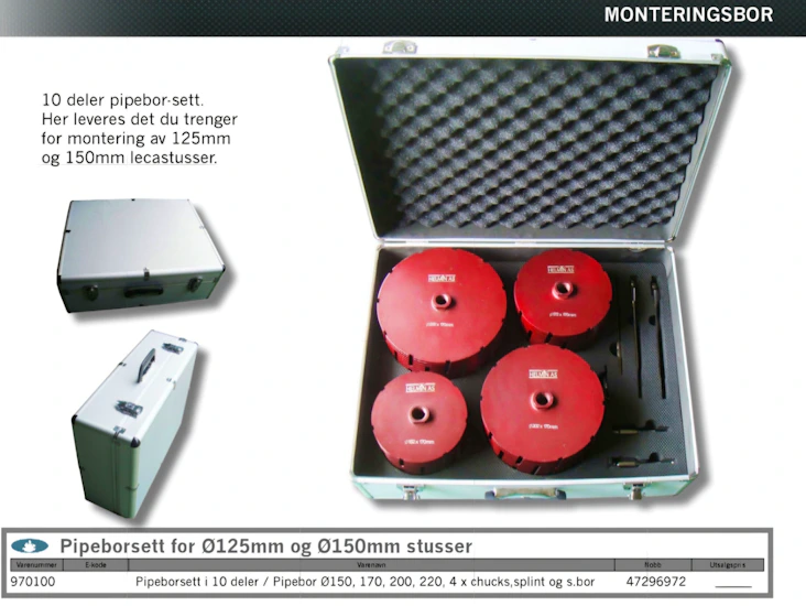 Kjerneboresett til leca og tegel pipe