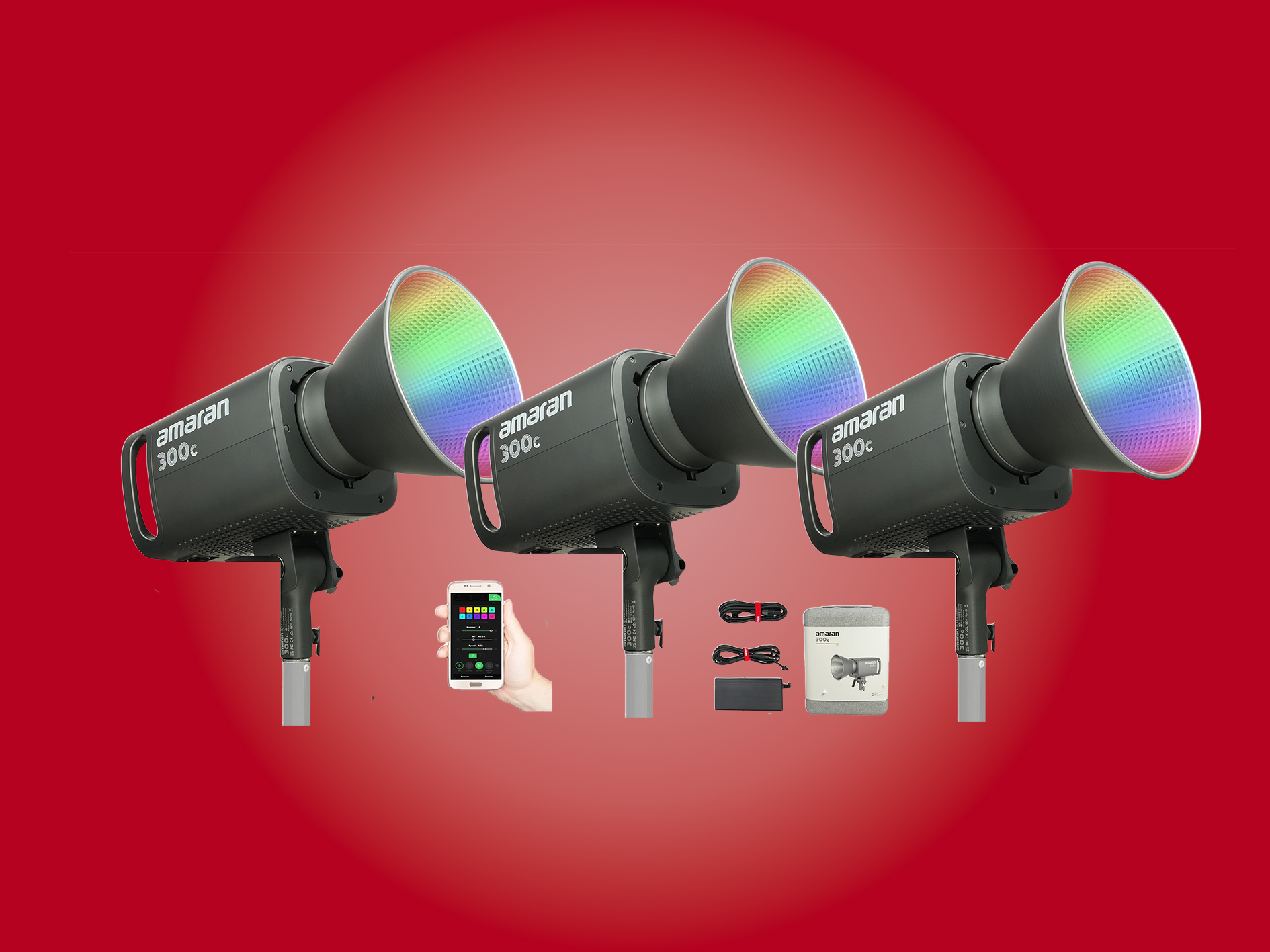 3 x aputure amaran 300c rgb lights