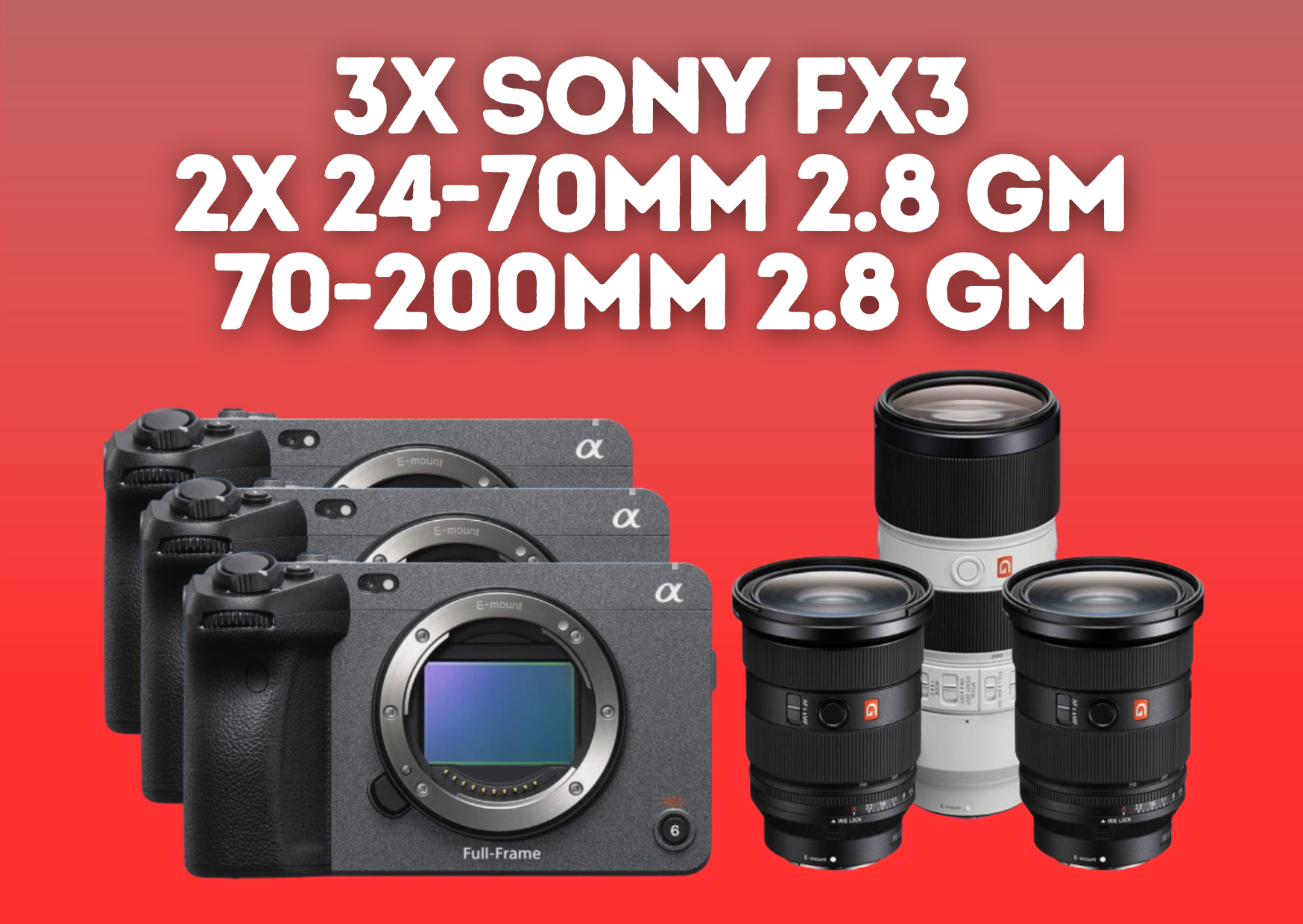 3x sony a7s3 iii + 2x 24-70 mm 2.8 gm lens + 1x 70-200mm 2.8 gm - sony a7s 3 bundle package