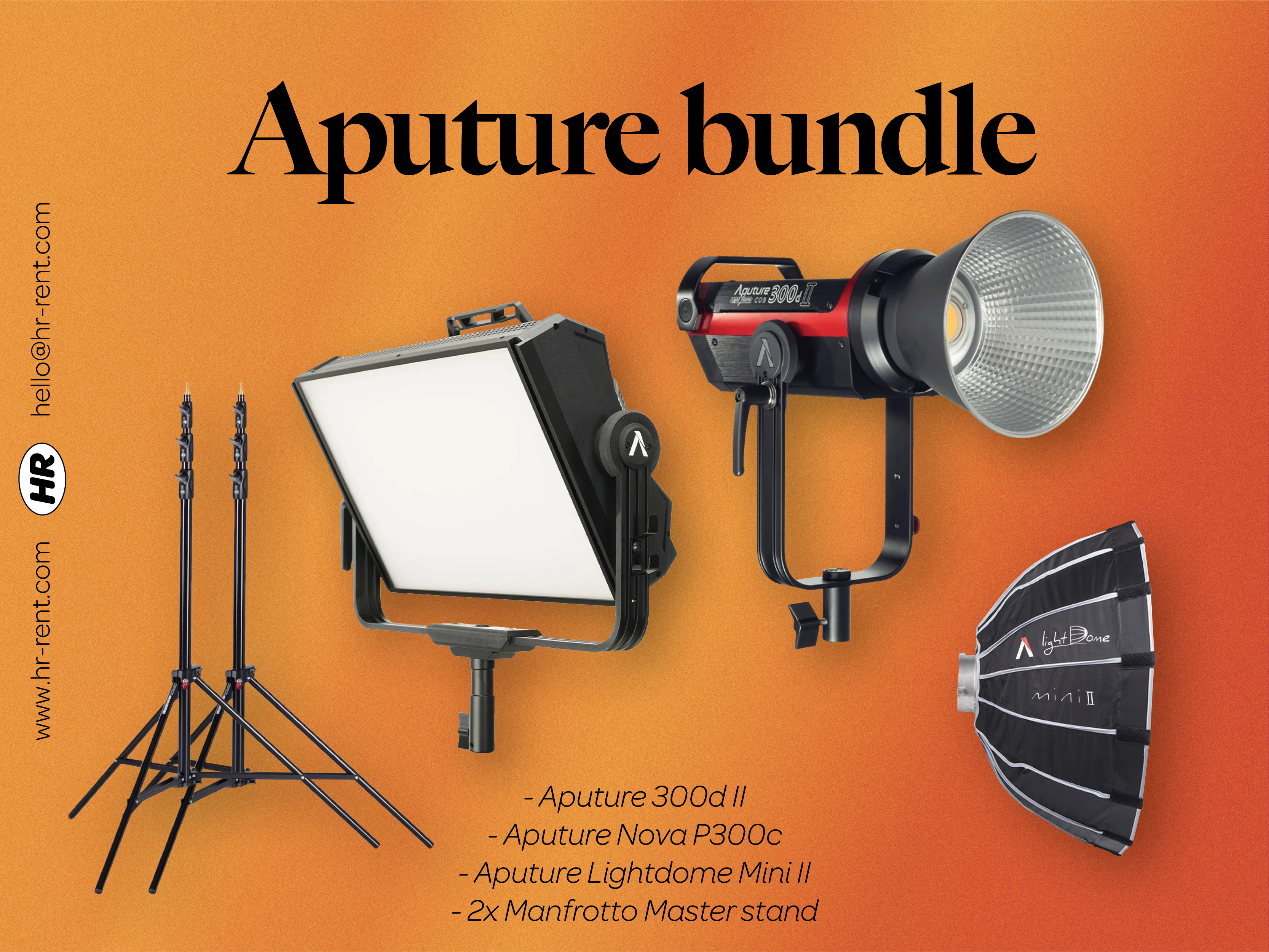 Aputure nova p300c + aputure 300d ii + softbox + stands