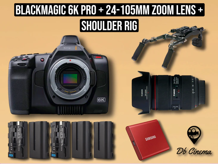 Bmpcc 6k pro blackmagic 6k camera cinema + 2tb ssd + 24-105mm lens + shoulder rig
