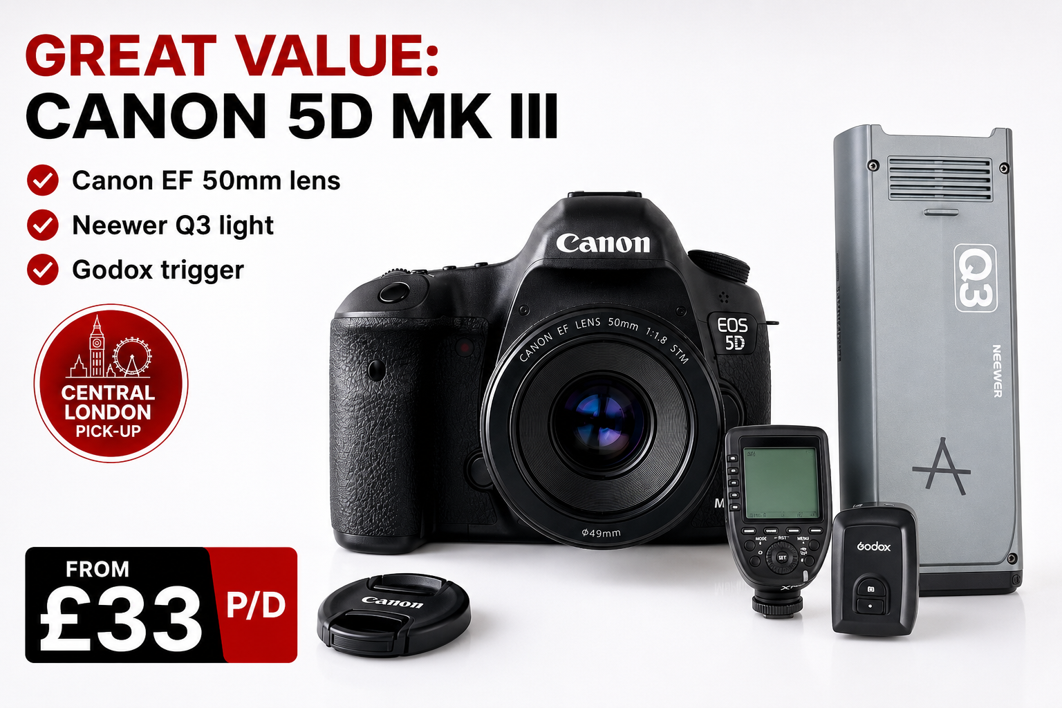 Canon 5d mark 3 mkiii kit with lens and light