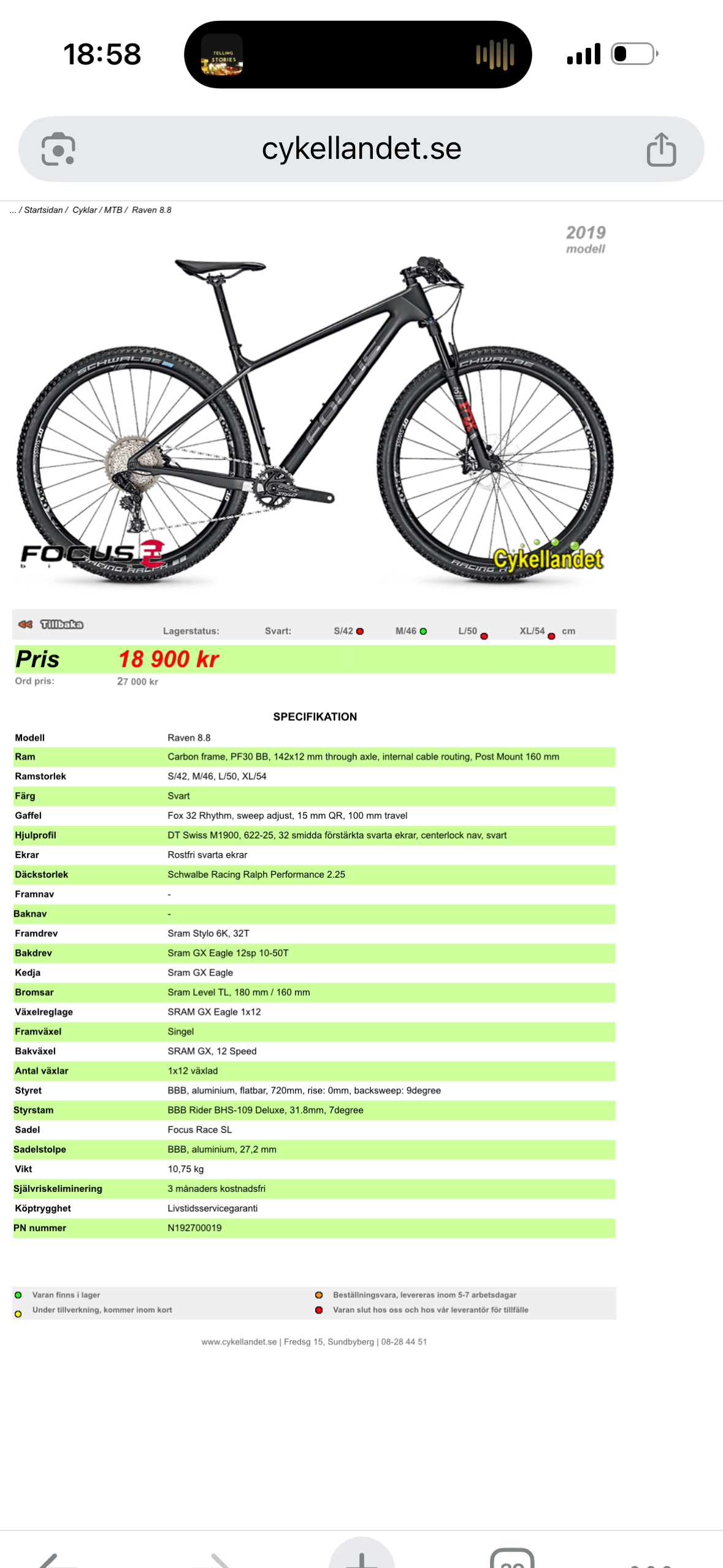 Mtb cykel. focus raven 