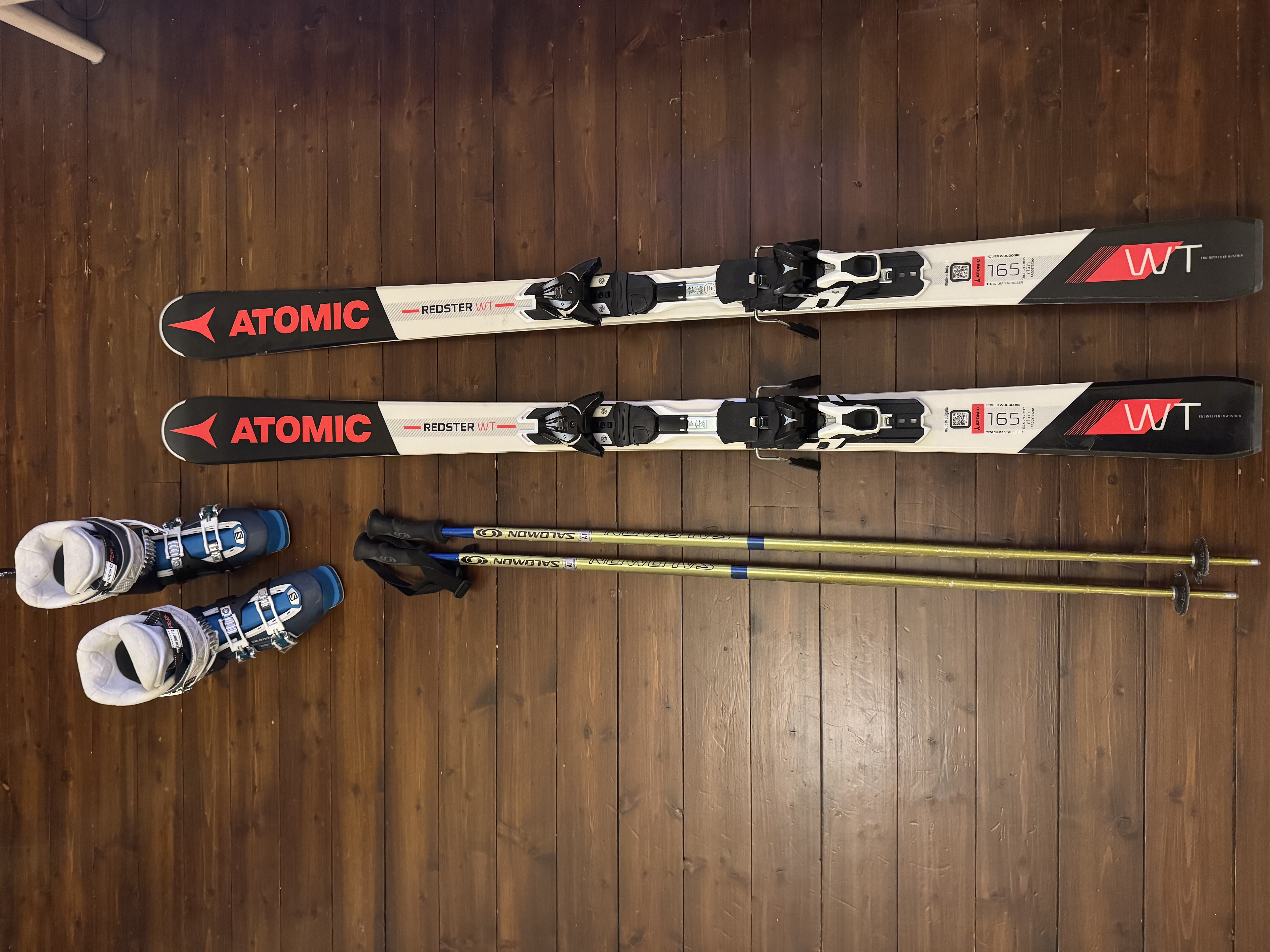 Komplett alpint/slalompakke (ski 165 cm, skostr. 24.5 (37-39))