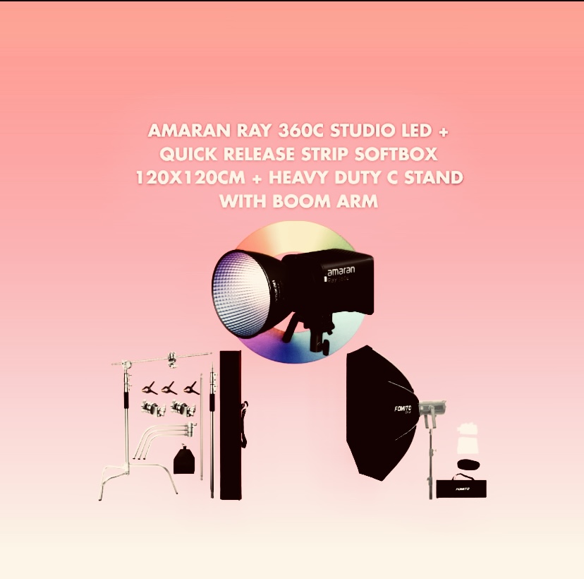 🎬 pro lighting bundle – amaran ray 360c + 120×120cm softbox + c-stand 💡