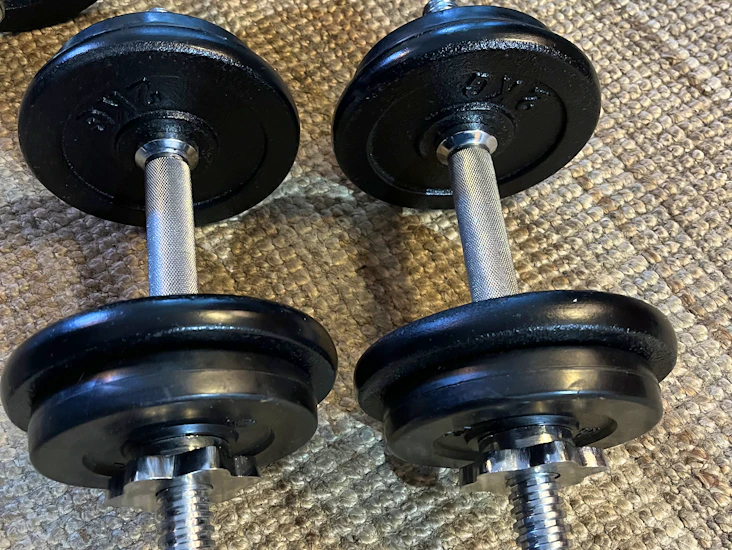 Hantlar med fria vikter: 1, 3, 5, 7 kg.