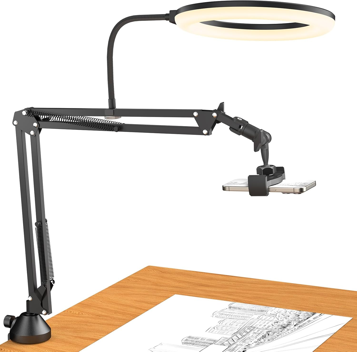 Overhead ring light 10" phone holder