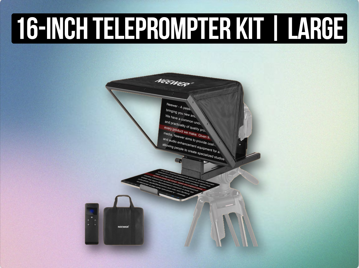 16-inch teleprompter kit | large professional camera teleprompter with remote control & carry case (like “neewer teleprompter / glide gear prompter”)