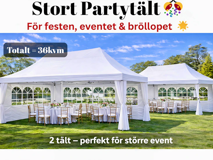 🎪🔥 2 st partytält 3x6m – perfekt för större event (40–60 personer)
