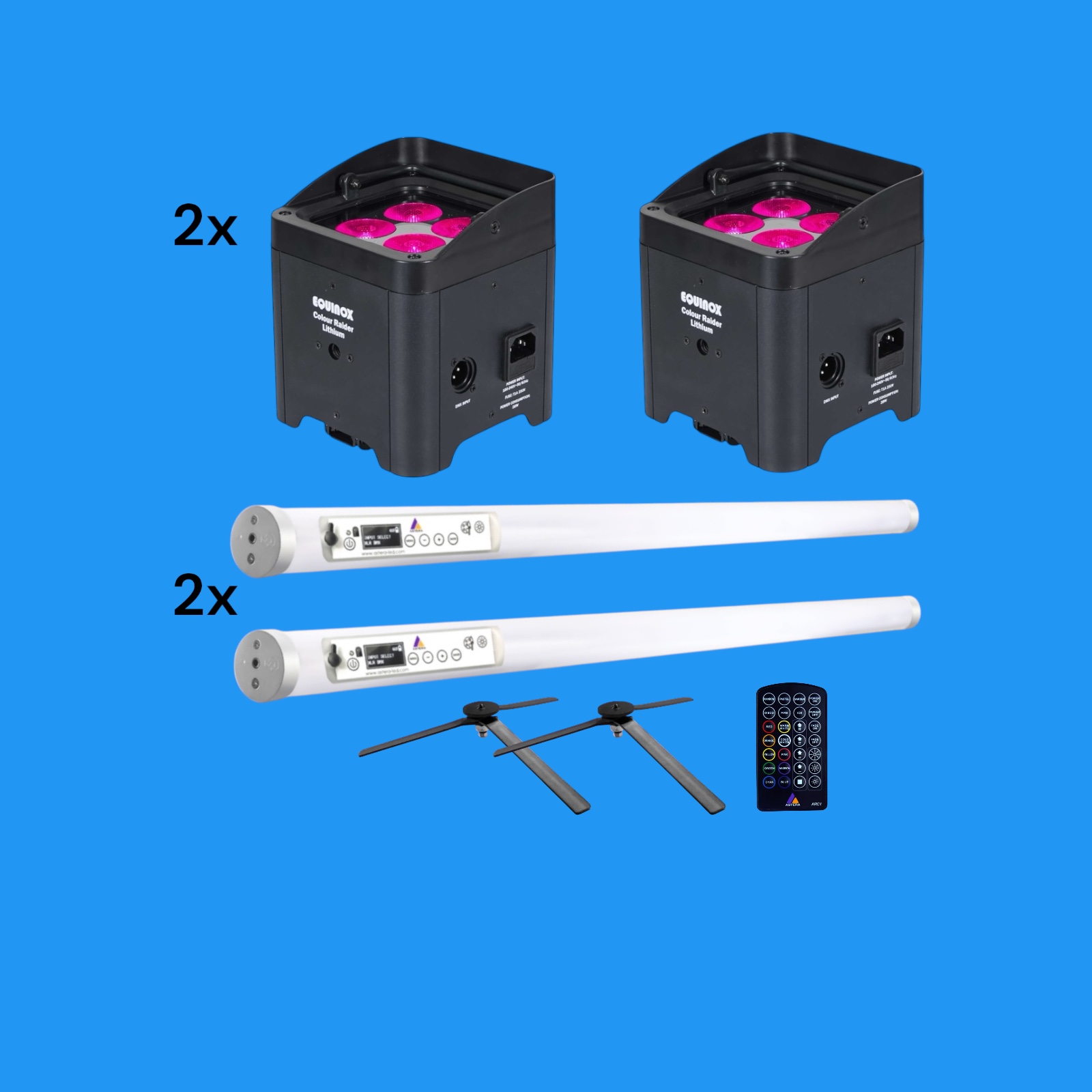 2x  uplighters 2x astera titan tube light up lights battery powered event dj led tubes equinox colour raider 