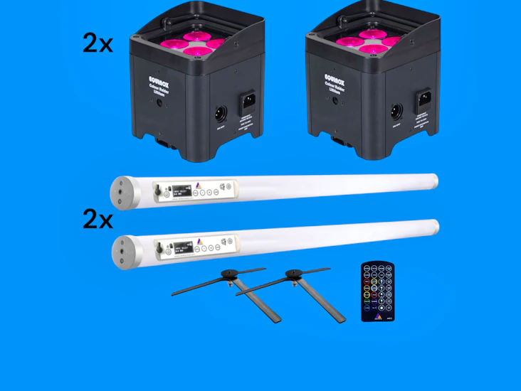 2x uplighters 2x astera titan tube light up lights battery powered event dj led tubes equinox colour raider