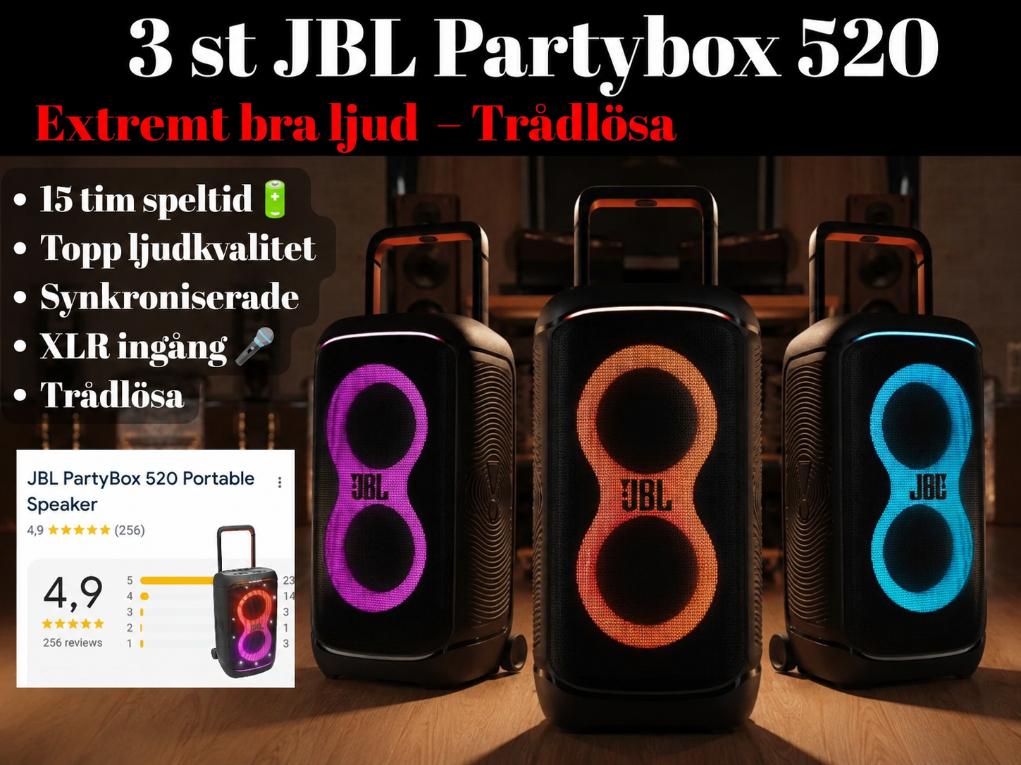 3 st jbl partybox 520 – festpaket xxl 🔊🔥🔊
