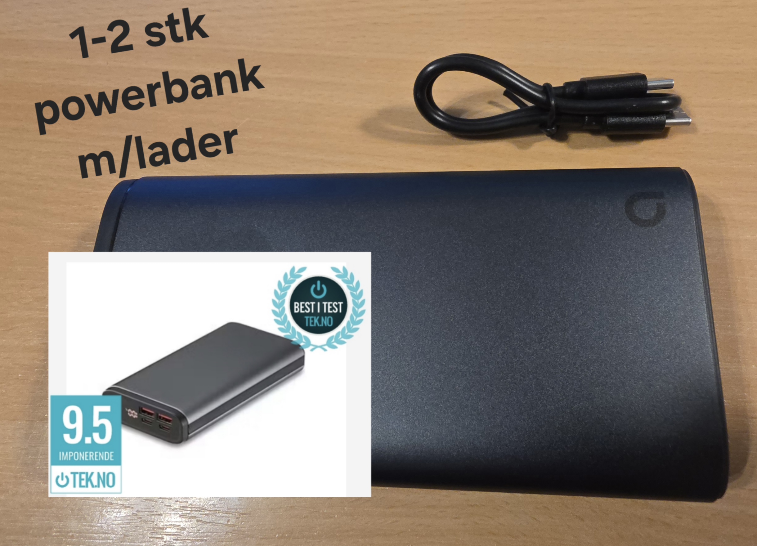 1-2 stk 20 000 mah powerbanker m/lader - testvinner!
