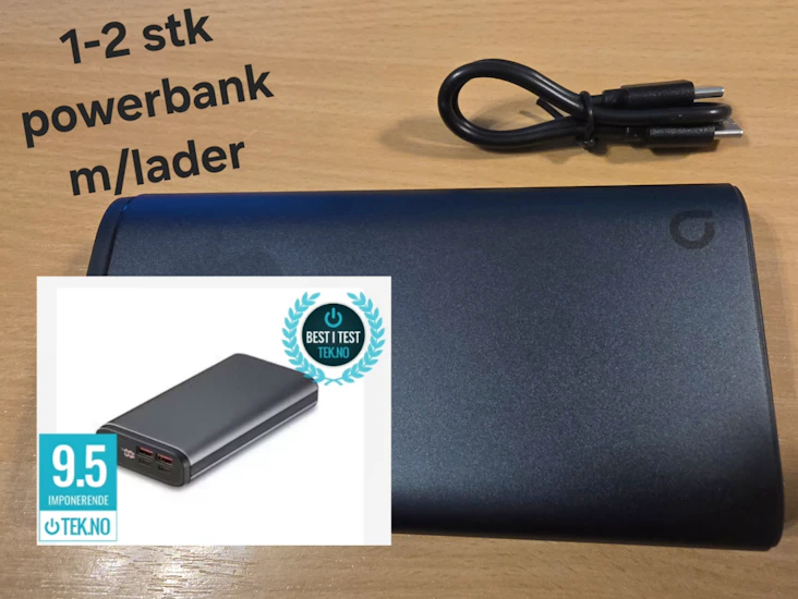 1-2 stk 20 000 mah powerbanker m/lader - testvinner!