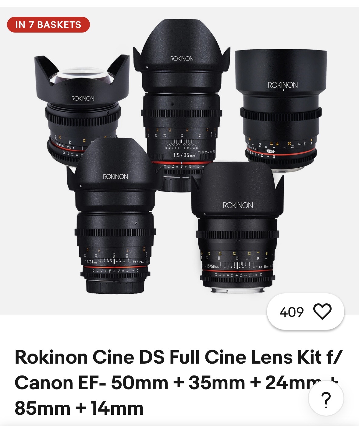 Rokinon cine ds prime lens set 14, 24, 35, 50 & 85mm