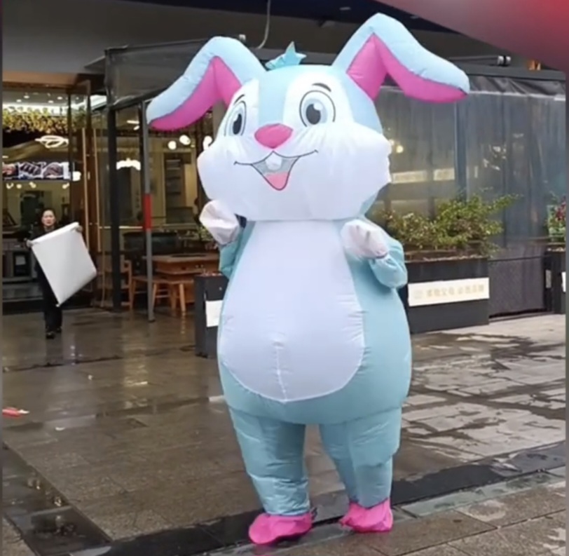 🐰 uppblåsbar kanindräkt – perfekt för barnkalas & fest.