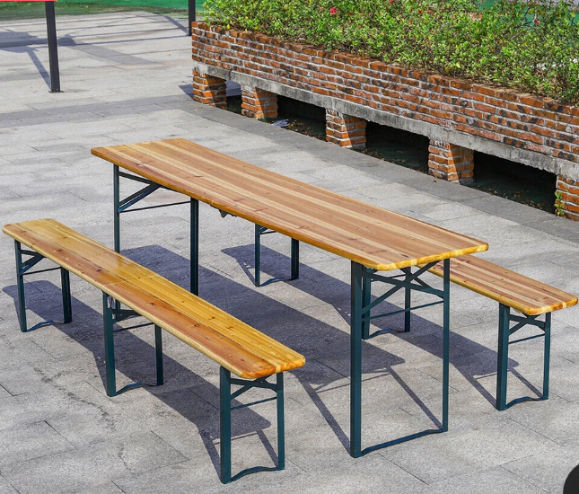 Wooden folding picnic beer table with 2 benches set pub garden furniture