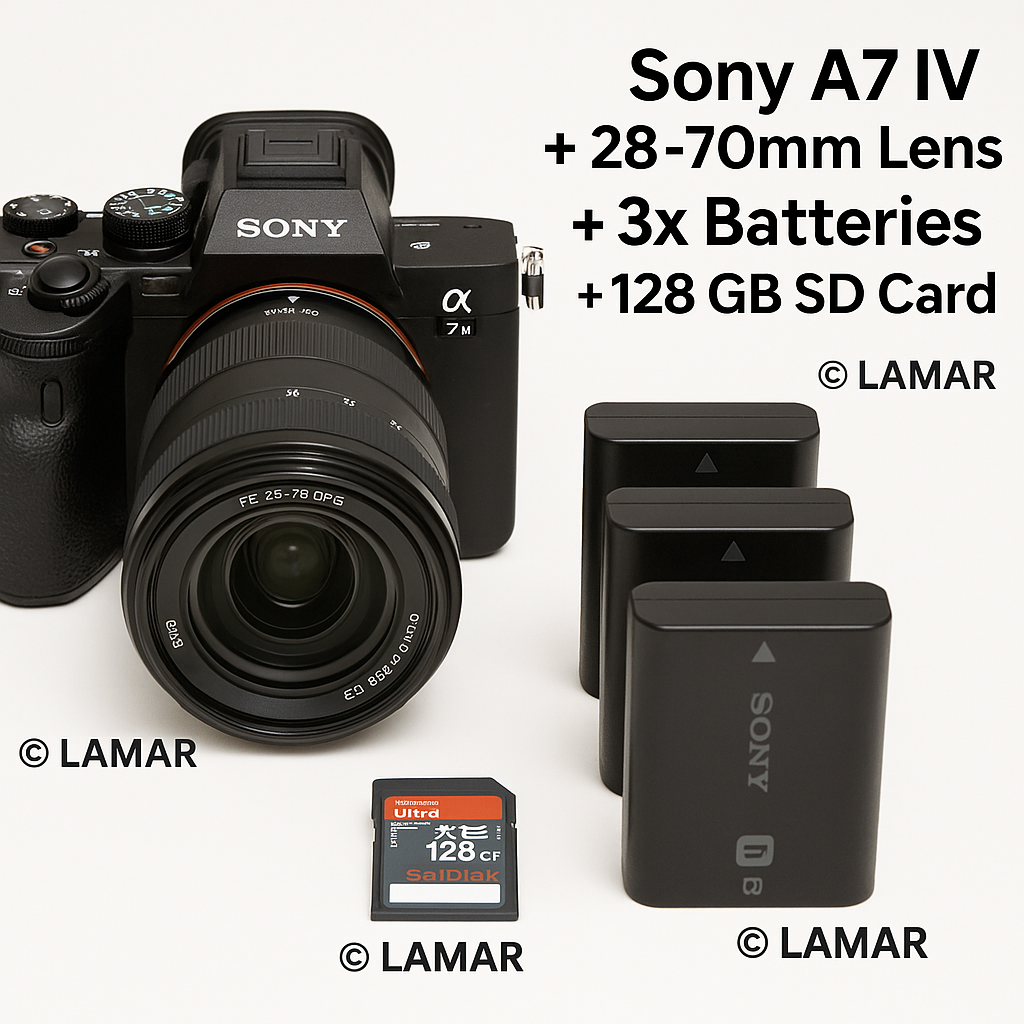 Sony a7iv + 28–70mm lens + 3 batteries + 128gb sd +  delivery (london)
