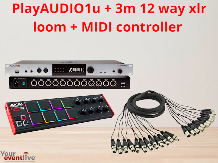 Playaudio1u + 3m 12 way xlr loom + midi controller