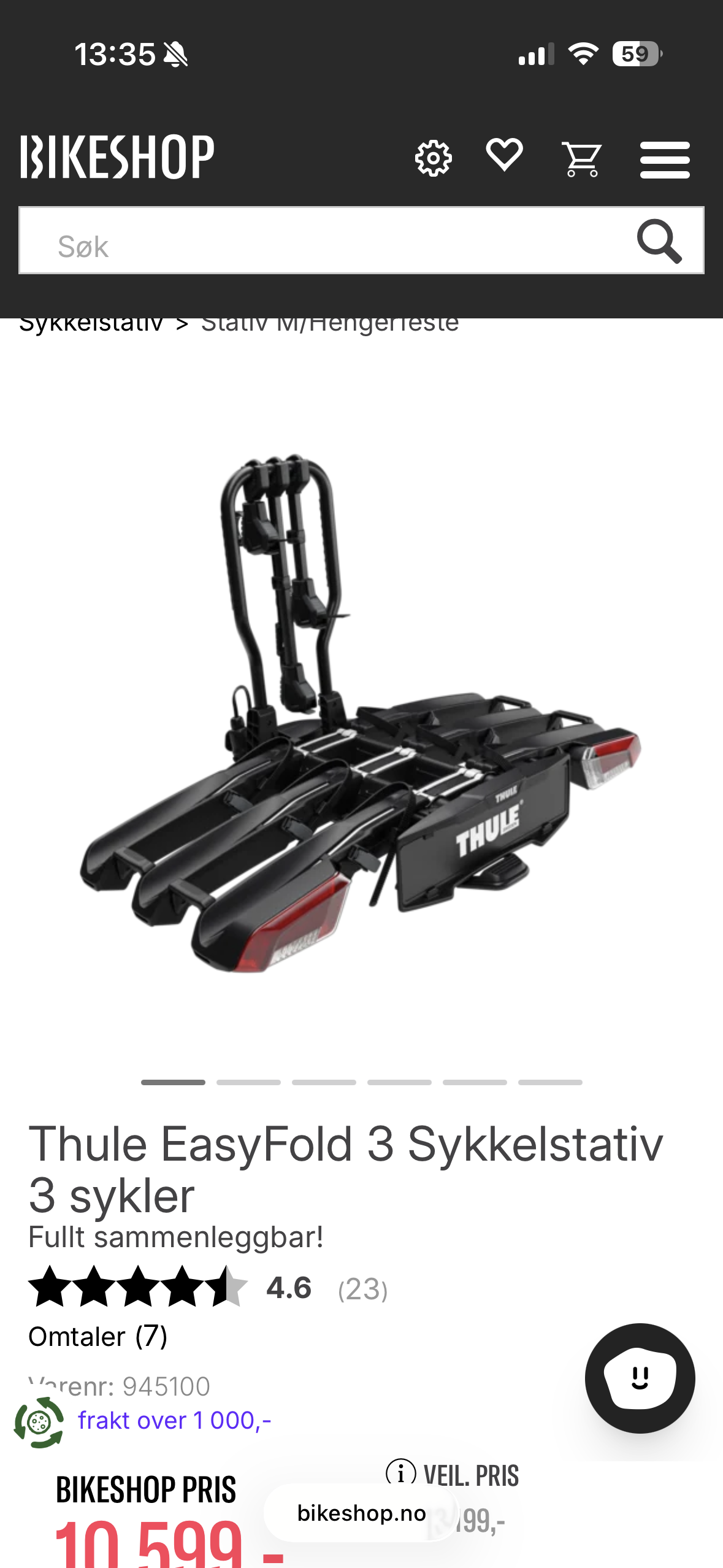 Thule easyfold 3 sykkelstativ for 4 stk store/tunge sykler