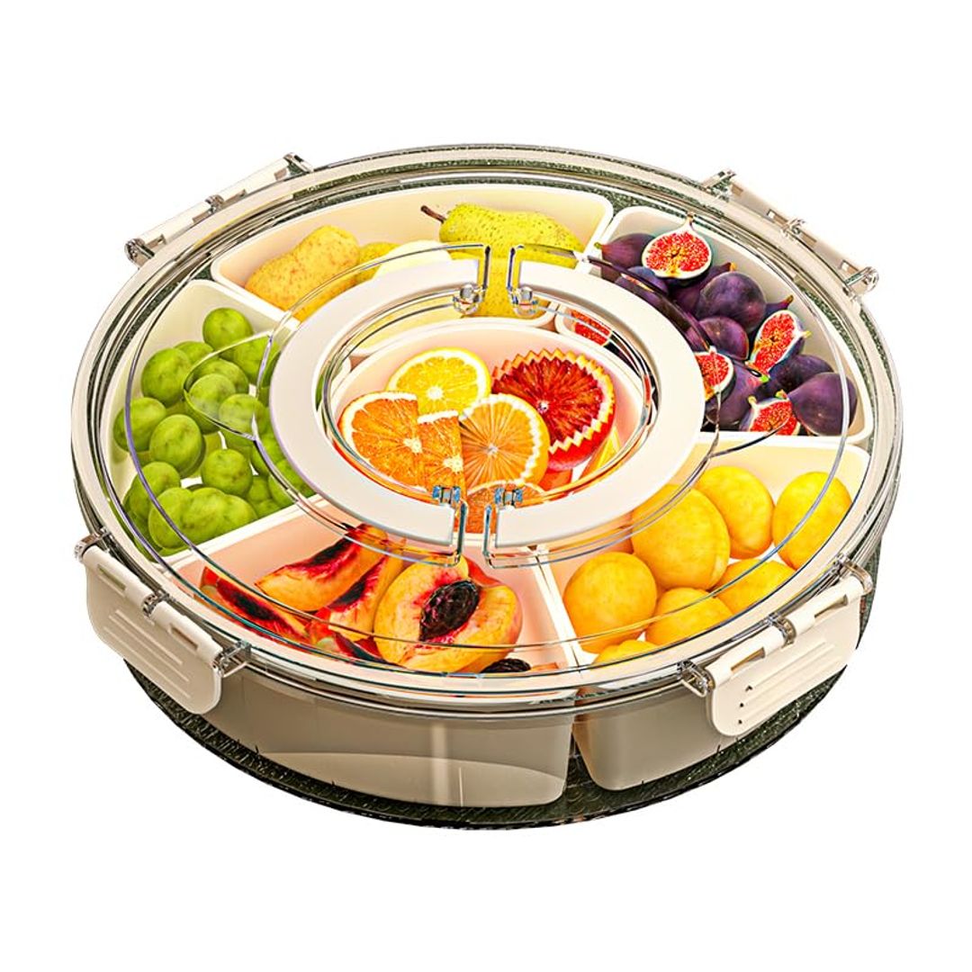 6x rotating 6-compartment snack box with lid & handle for spices, candy & nuts
