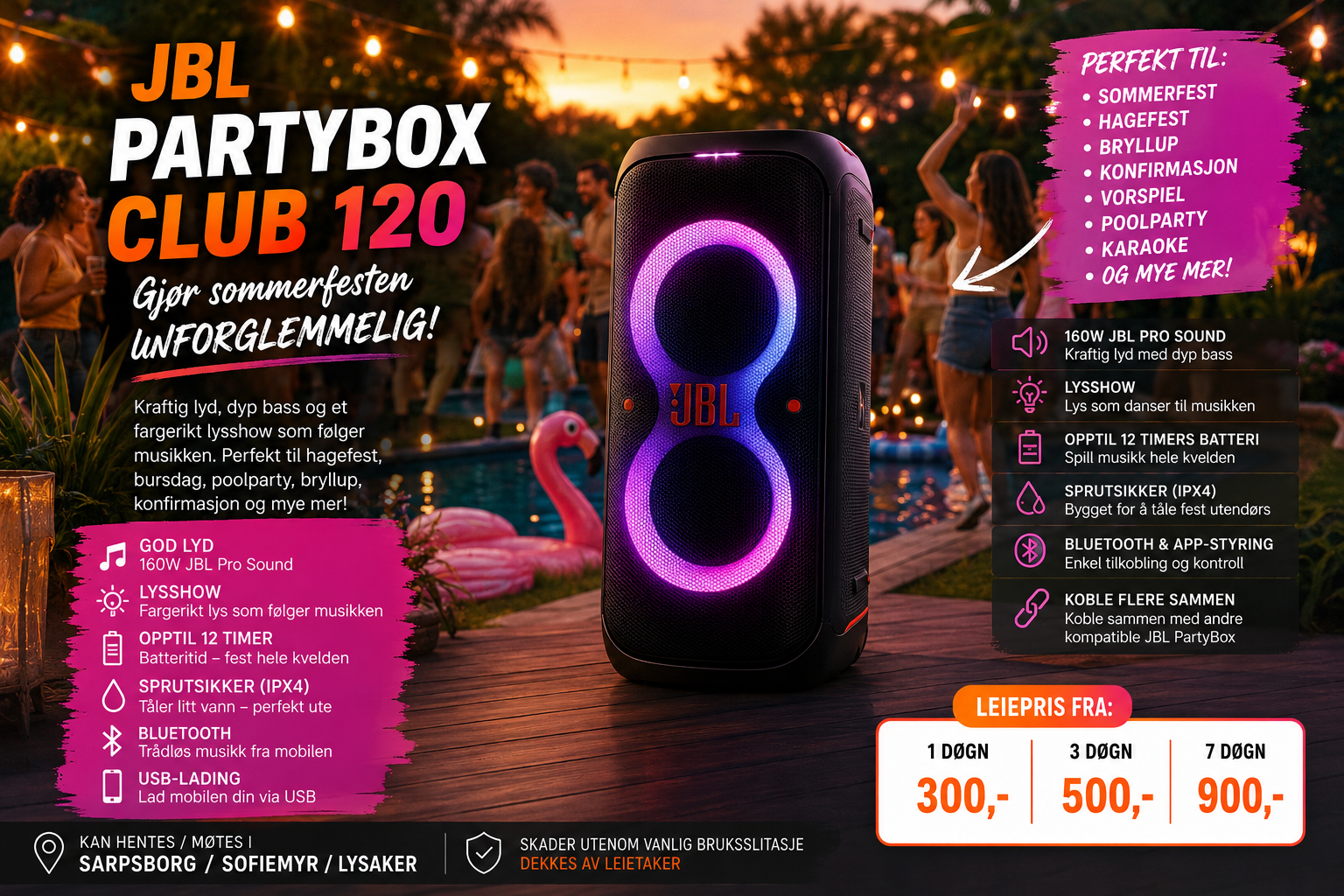 Jbl partybox club 120 – kraftig partyhøyttaler med lys, bass og bluetooth
