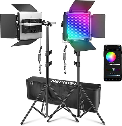 Neewer upgraded 660 pro ii rgb led video light with app control & tripod stand