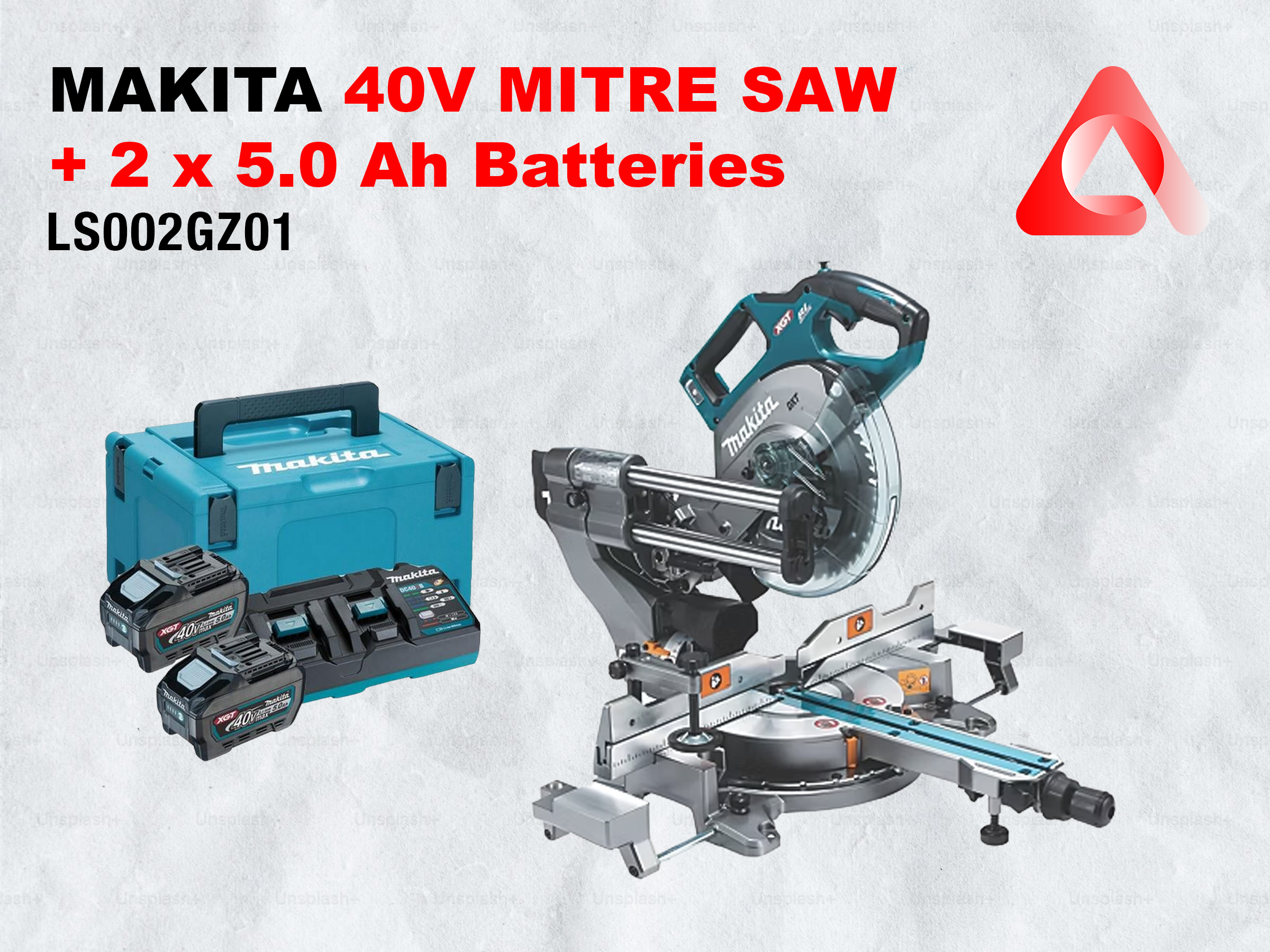 Makita 40v dual bevel slide mitre saw ls002gz01  +  2 x 5.0 ah batteries 