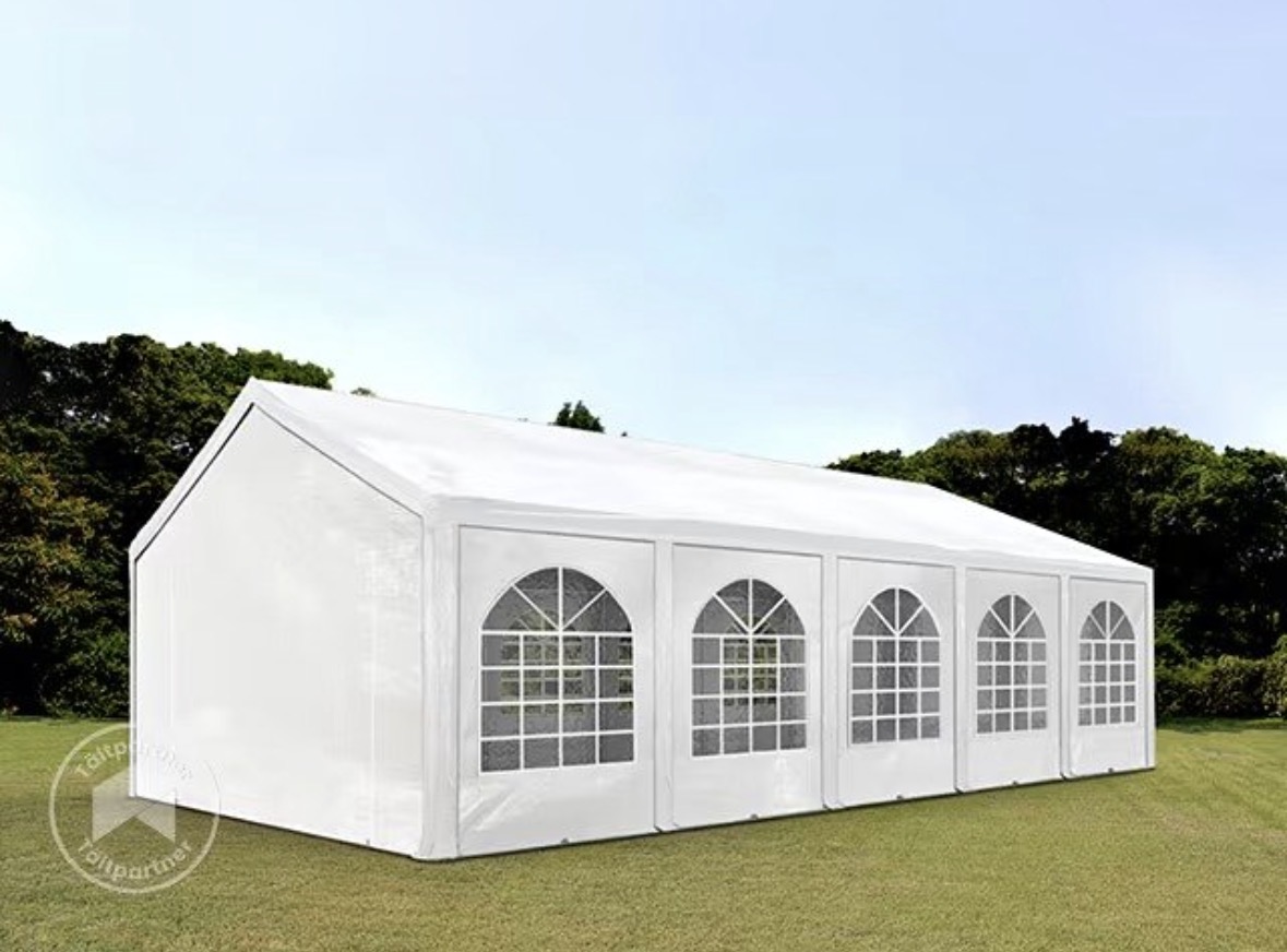 Partytält 10x4 meter (vitt) med fönsterväggar 