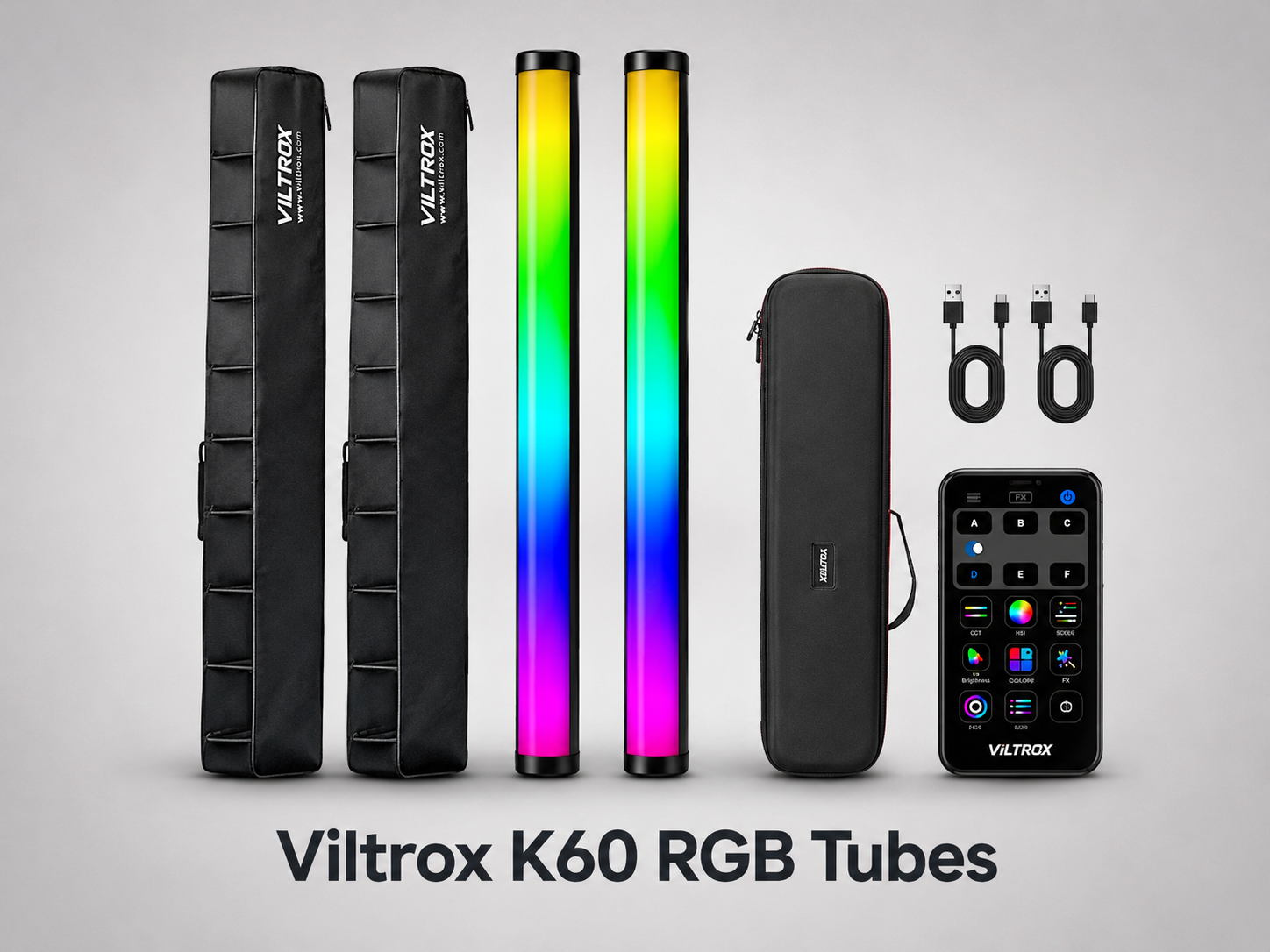 Viltrox k60 2 pack rgb led video light stick with app control, handheld 360° rgb
