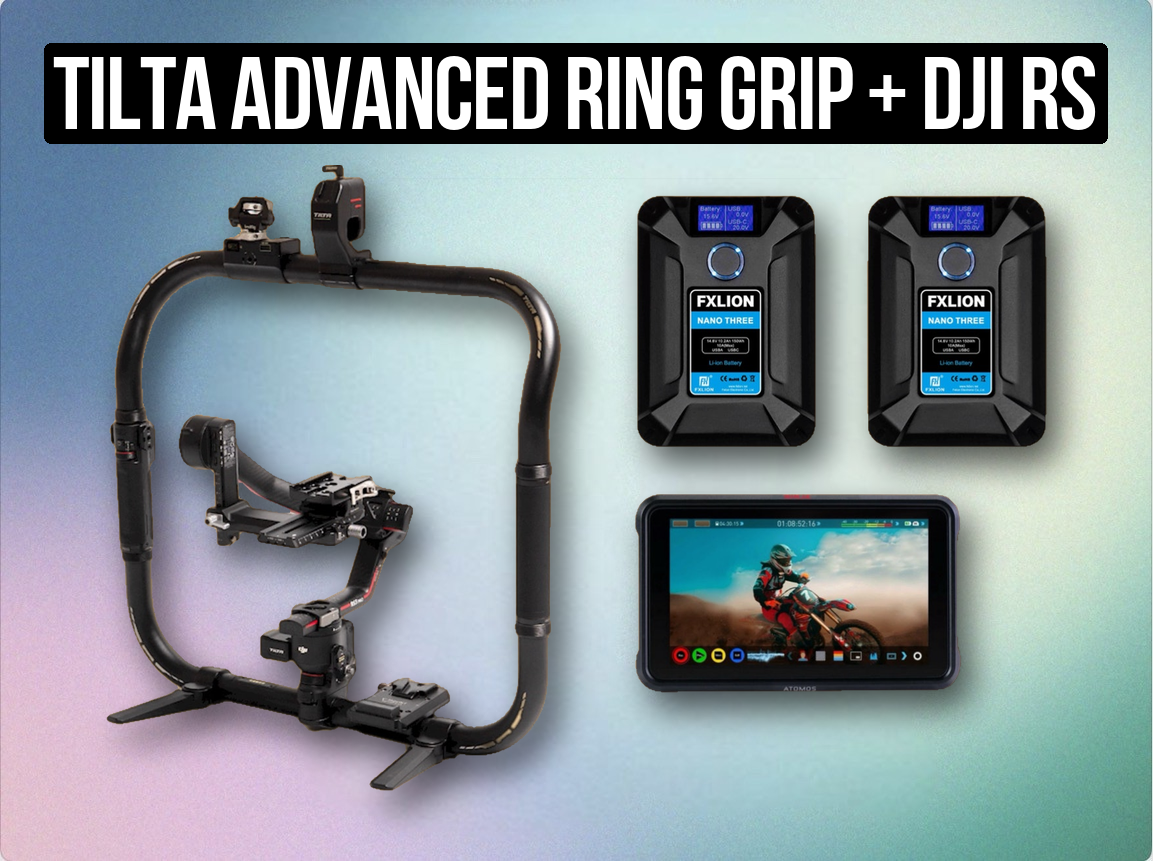 Tilta advanced ring grip + dji rs 3 pro gimbal + atomos ninja monitor + 2x v-mount battery kit + 1tb ssd | gimbal ring grip with power + monitoring (like “rs2 pro ring grip bundle”)