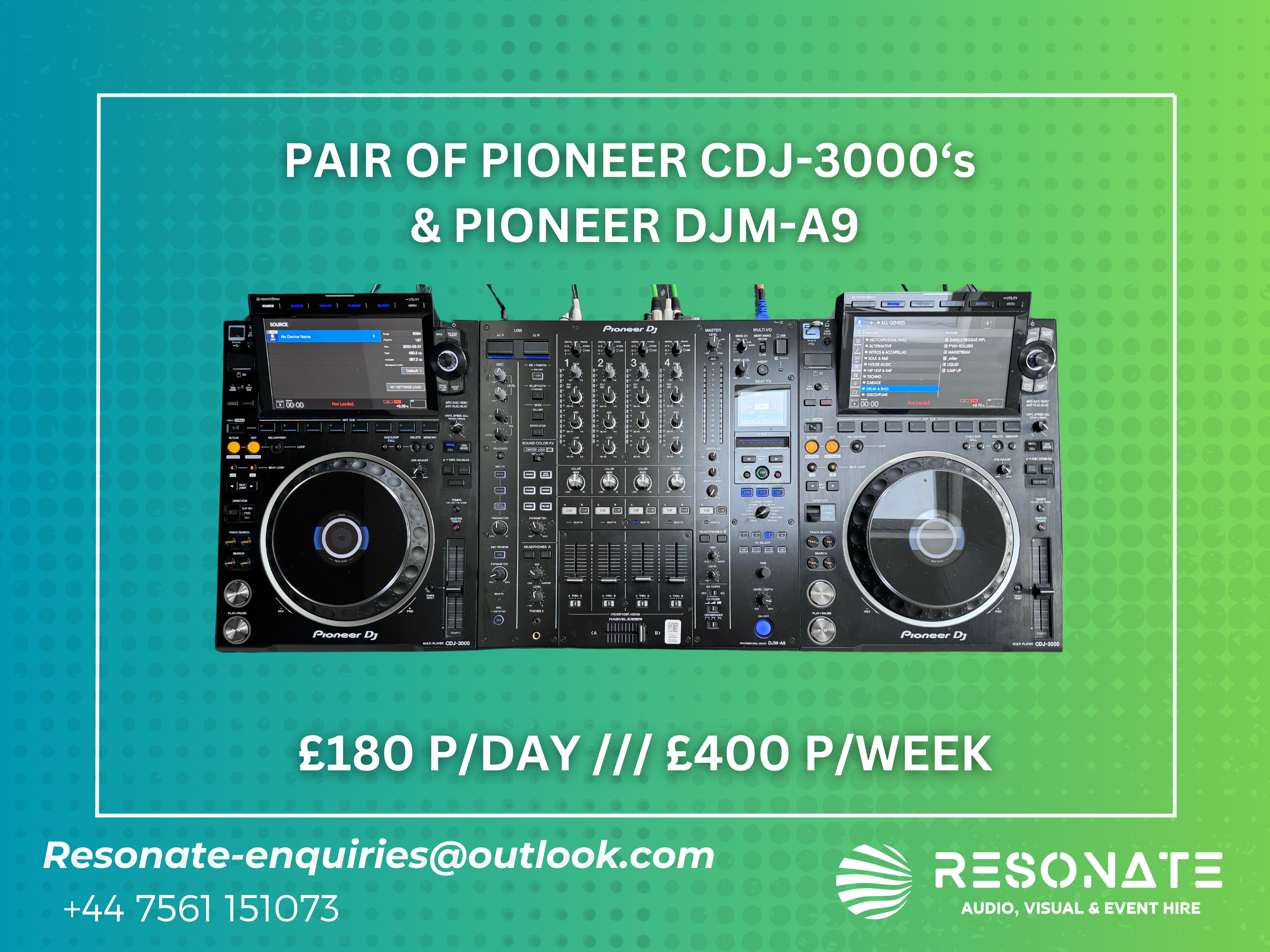2 x pioneer cdj-3000’s with pioneer djm-a9 mixer