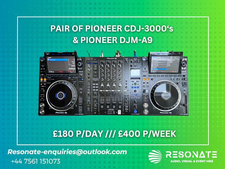 2 x pioneer cdj-3000’s with pioneer djm-a9 mixer