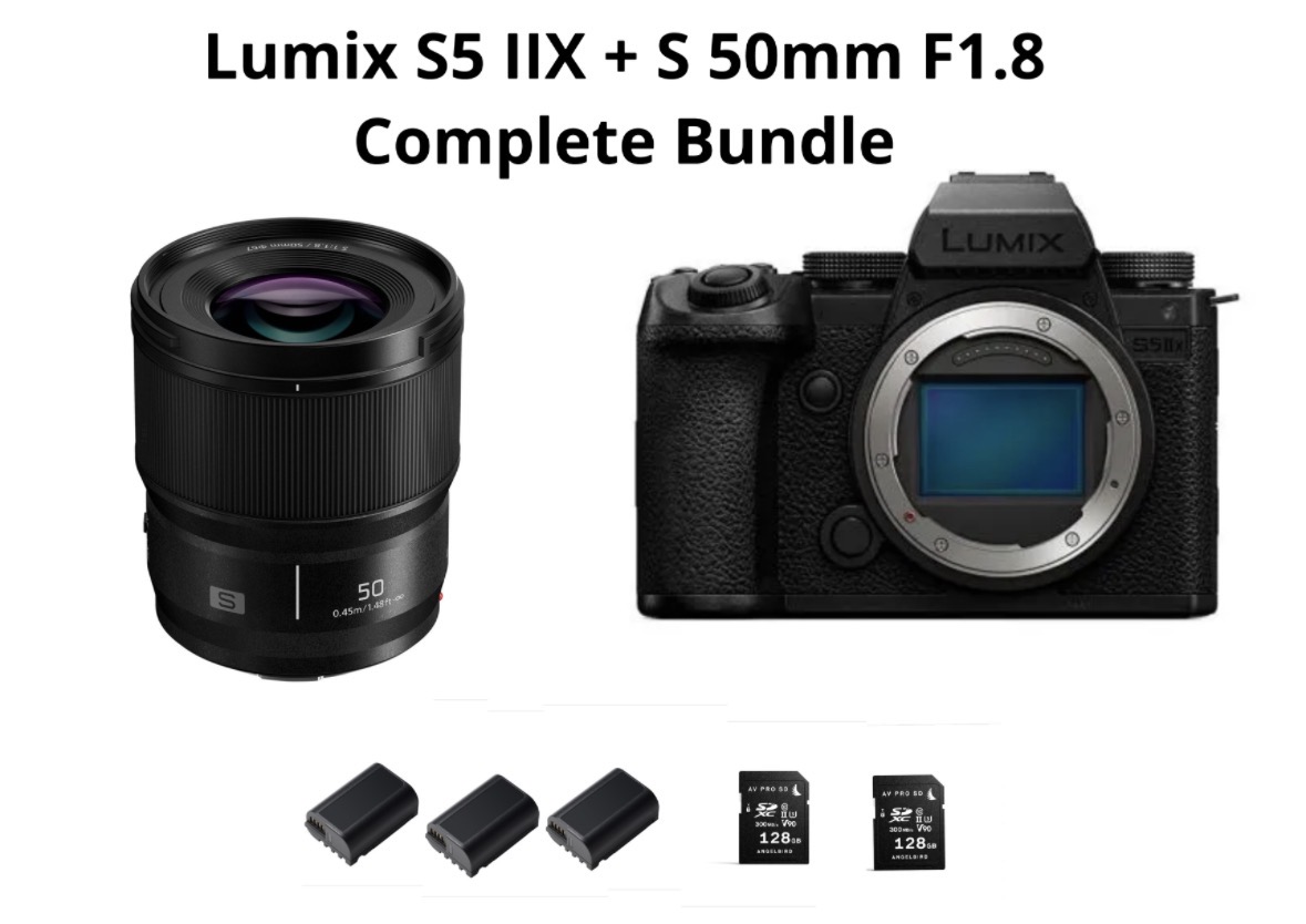 Panasonic lumix s5iix  with a 50mm f1.8 prime lens and 3 batteries 