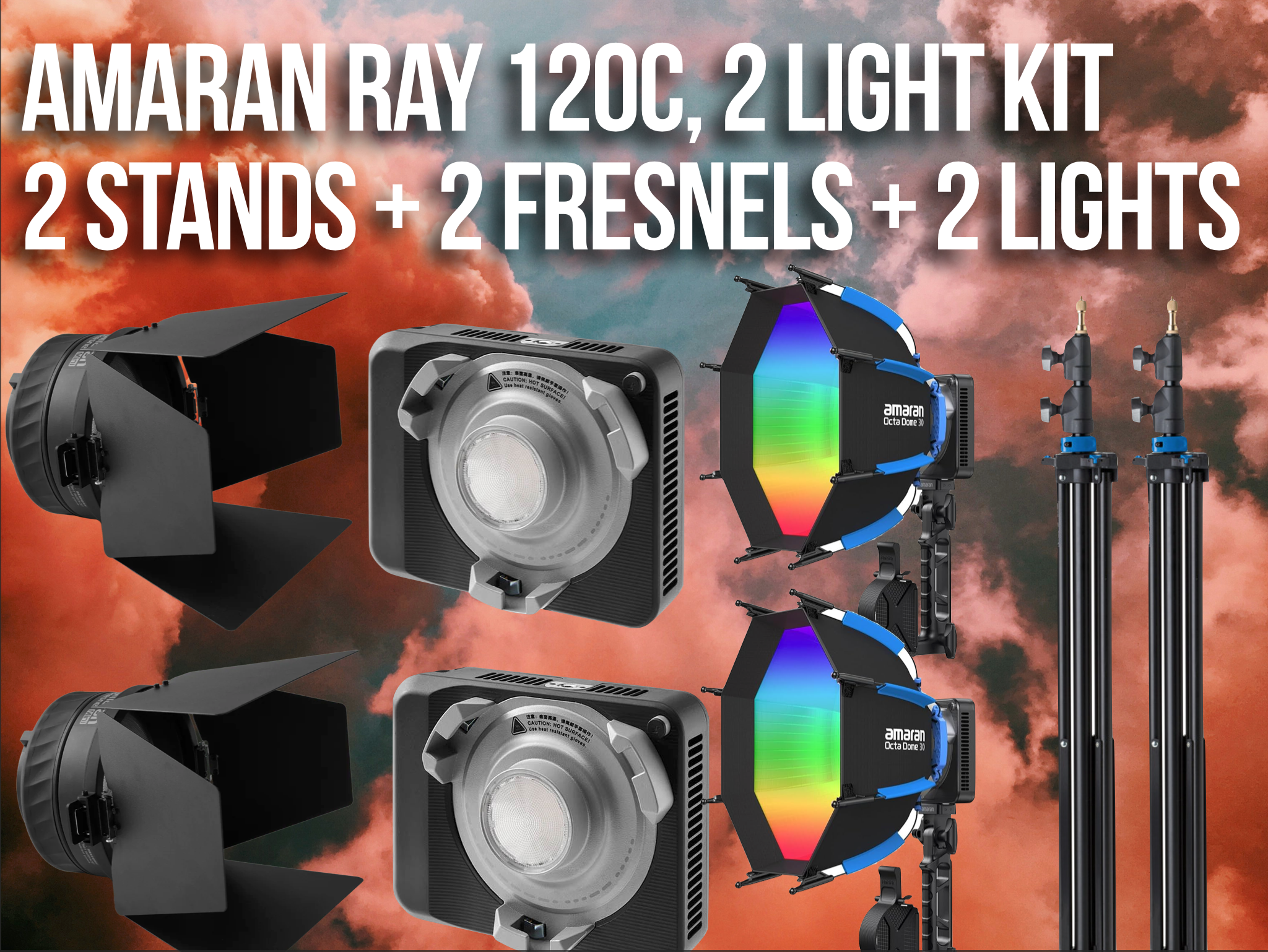 Amaran ray 120c 2 light kit. fresnel + softbox + stand