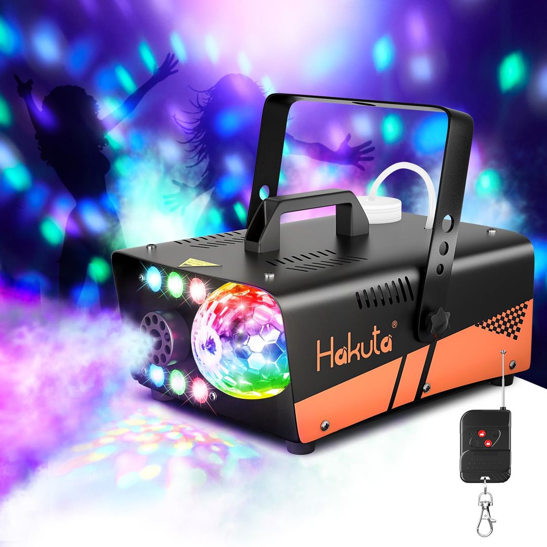 2 x fog machine with disco ball & rgb led auto spray 2300 cfm