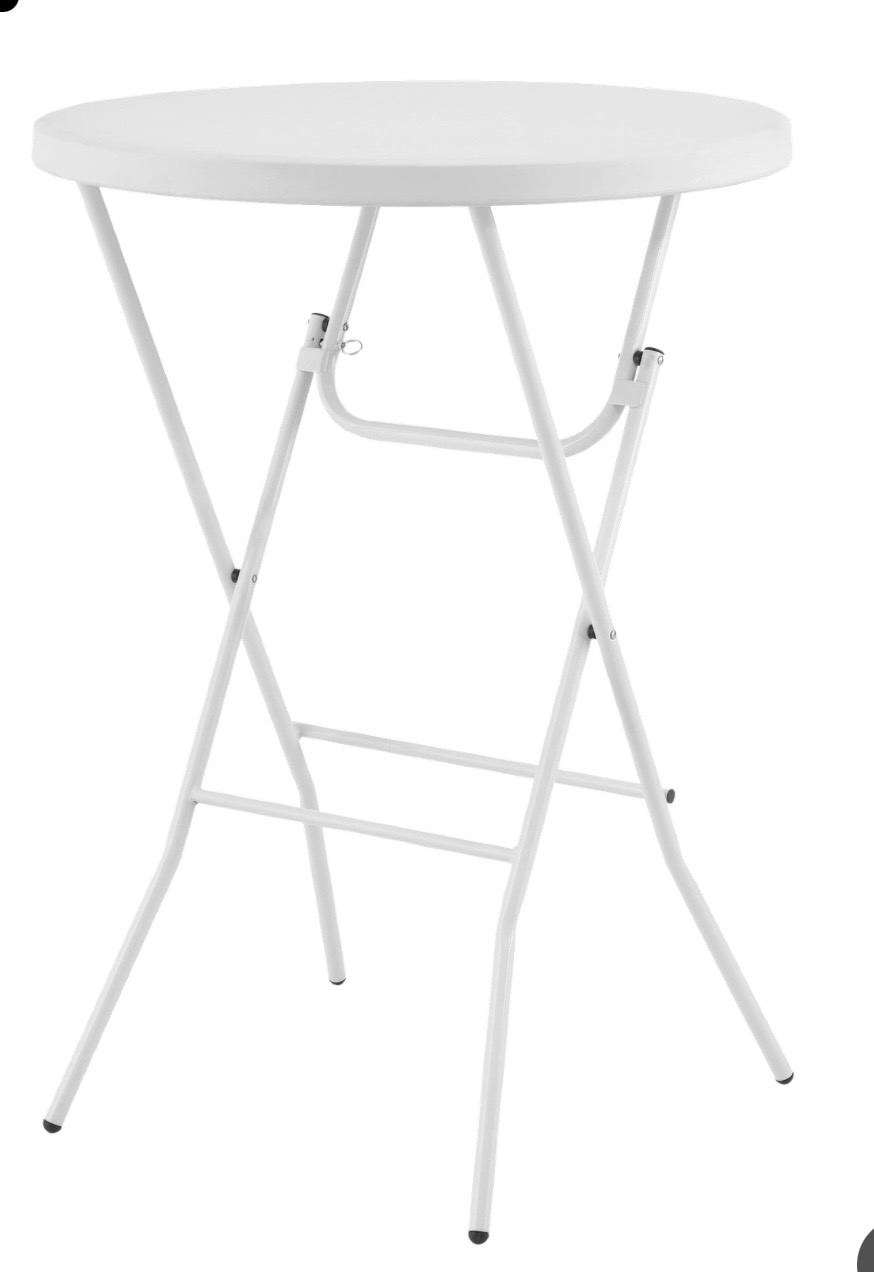Hopfällbart barbord (jula ø80 cm) med vit stretchduk – perfekt för mingel!