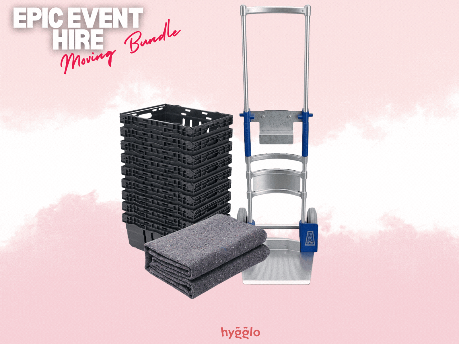 Complete moving bundle hire – 10 crates, moving blanket & folding trolley