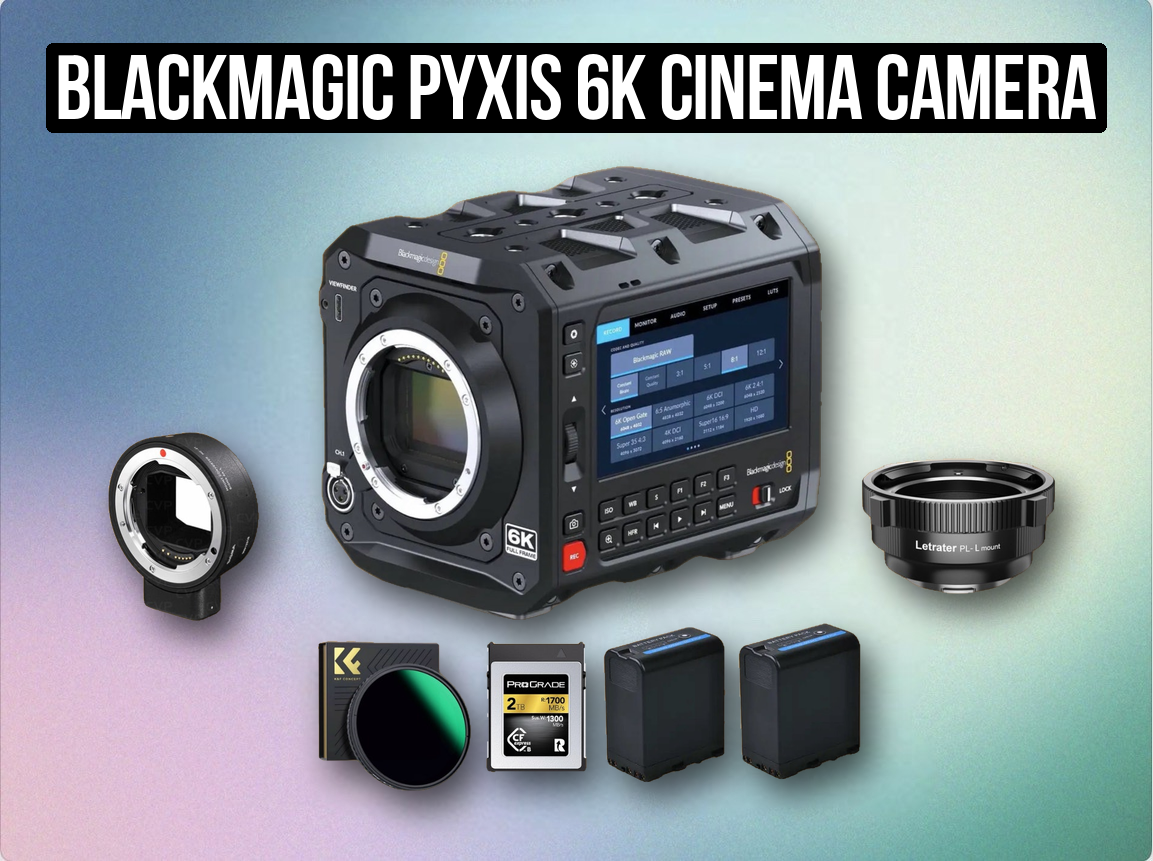 Blackmagic pyxis 6k cinema camera basic set | modular 6k raw prores body + pl/ef mount + cfast 2.0 + nd filter + batteries (like canon c70 