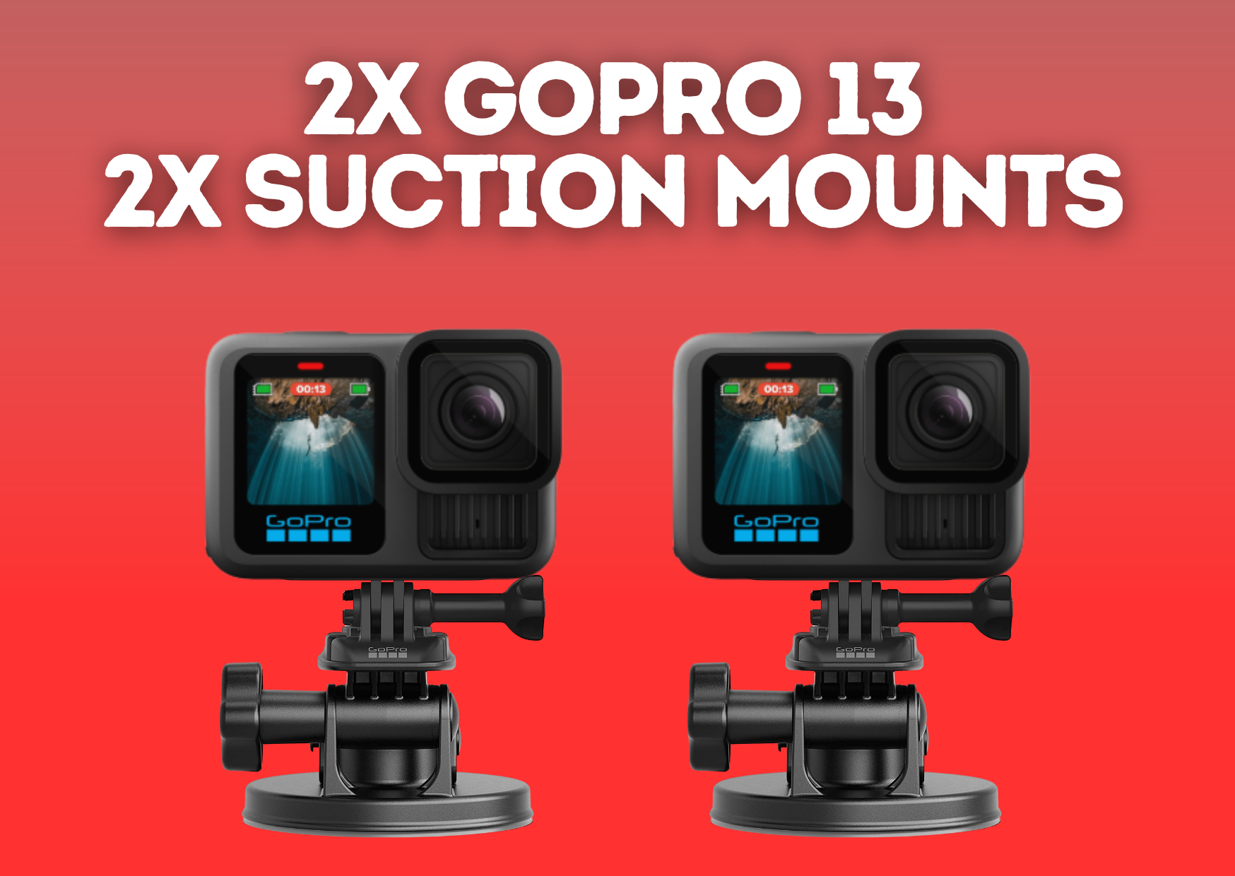 2x gopro 13 + 2x suction mount action camera 