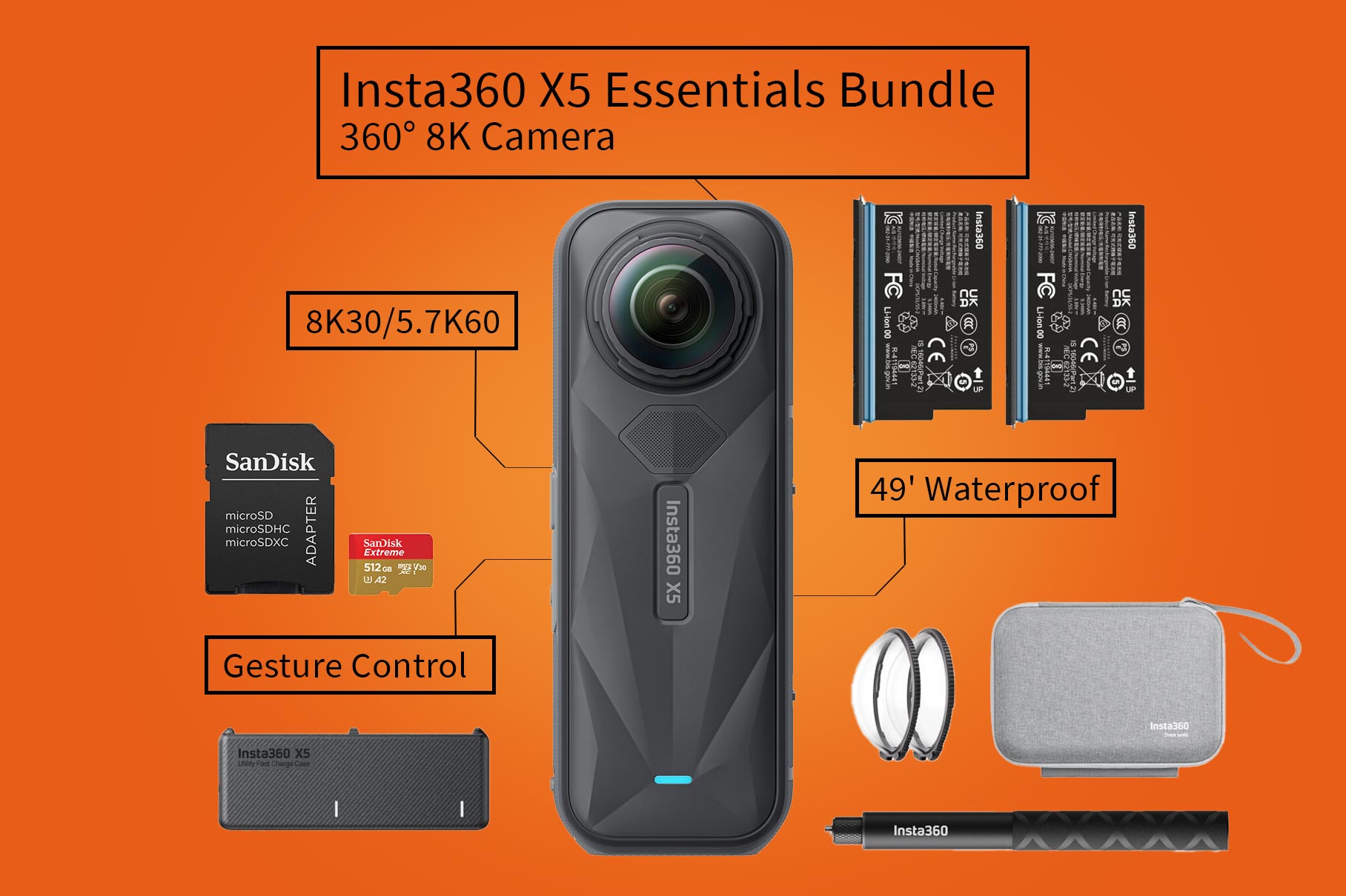 Insta360 x5 - 360 action camera bundle