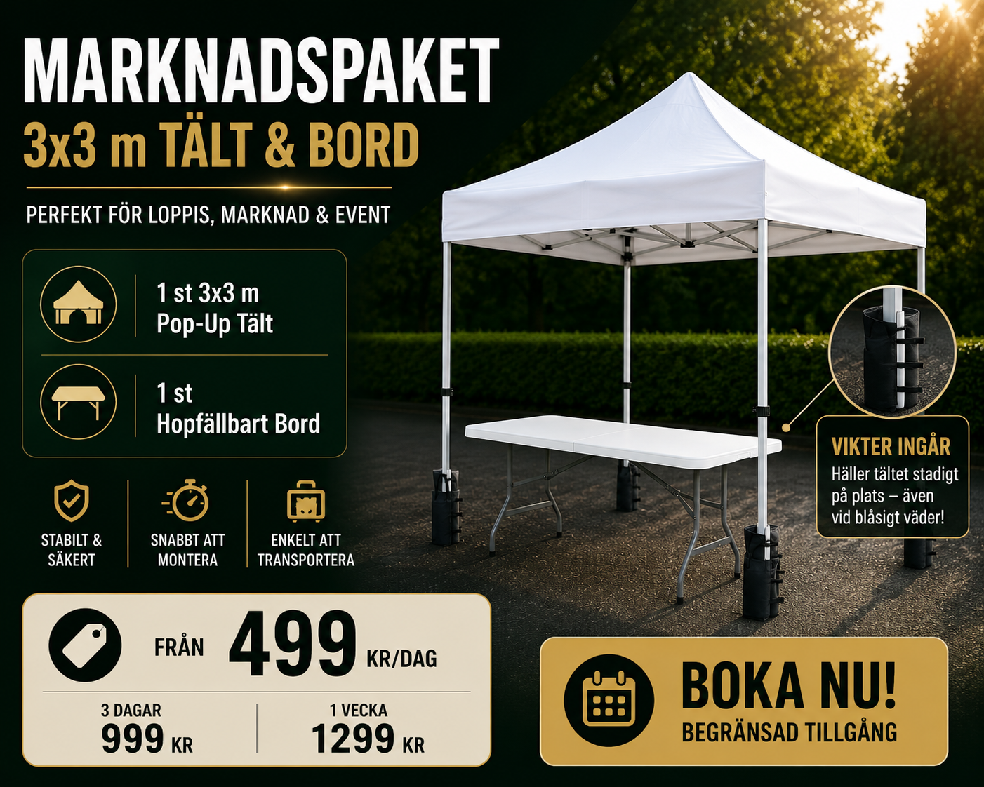 3x3 m pop-up tält