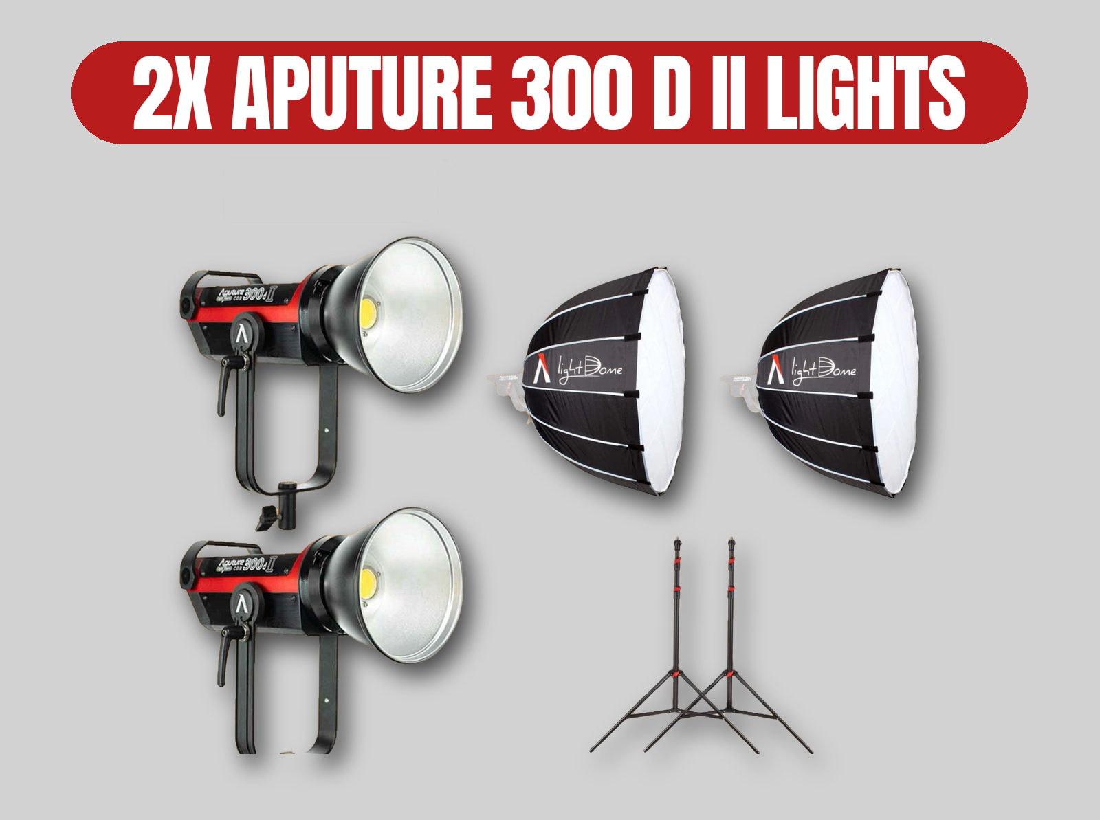Aputure 300 d ii led lights (x2) | light dome softbox kit / stands / reflectors