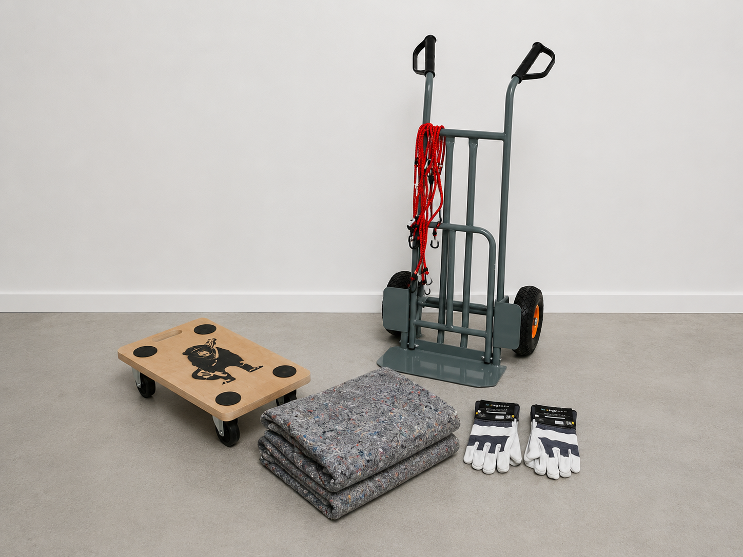 Flyttpaket mini – pirra, transportplatta, flyttfiltar & stroppar