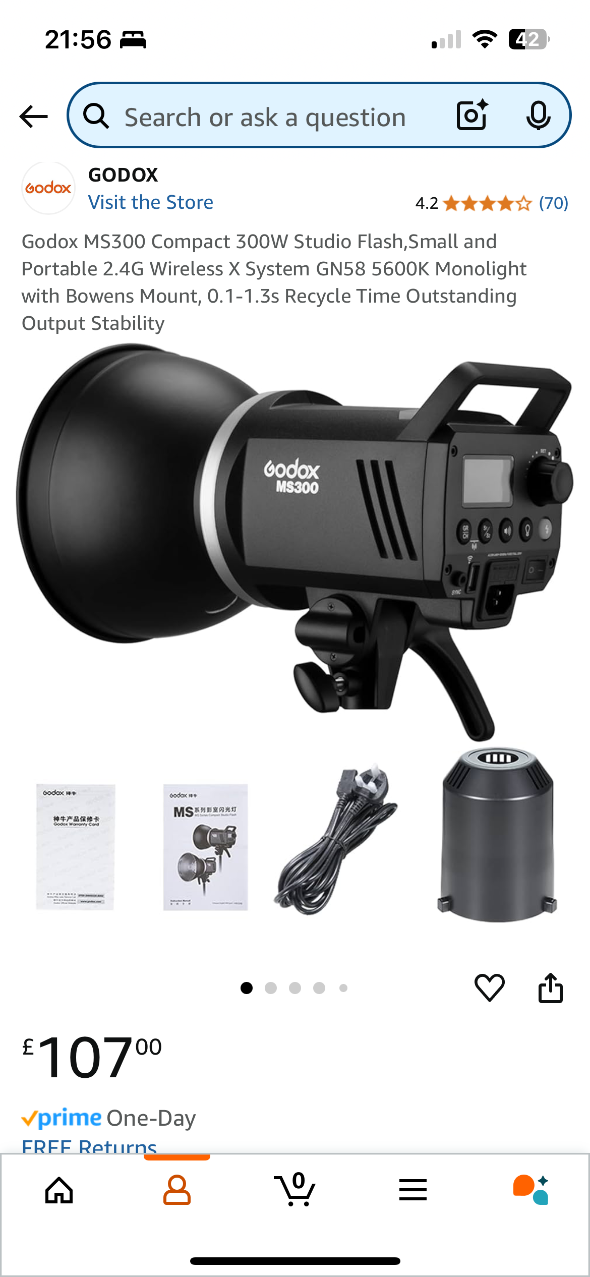 Godox ms300 compact 300w studio flash,small and portable 2.4g wireless x system gn58 5600k monolight bowens mount