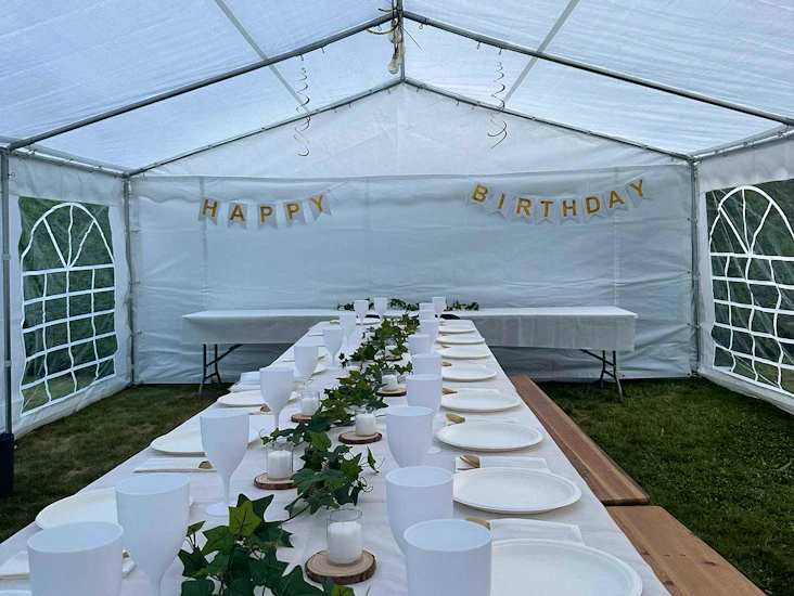 5x8m / party telt til leie / benkesett til leie / soundboks