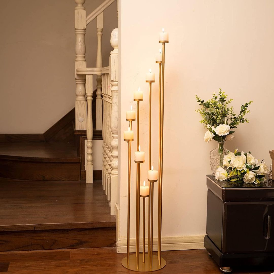 2x 9 arm candelabra centerpiece gold iron floor candle holder – 46'' tall