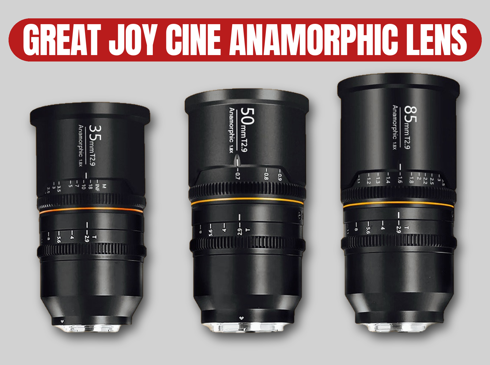 Great joy 1.8x cine anamorphic lens set (35mm, 50mm, 85mm t2.9) | full frame, amber flare, sirui, atlas orion, arri, atlas mercury alternative